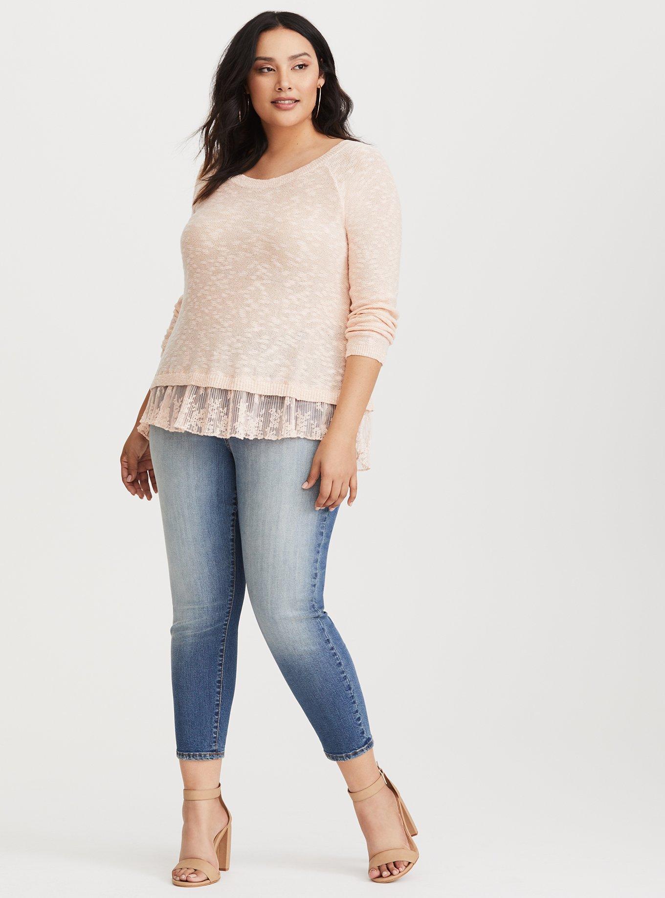Plus Size Blush Split Back Knit Sweater, NONEC, alternate