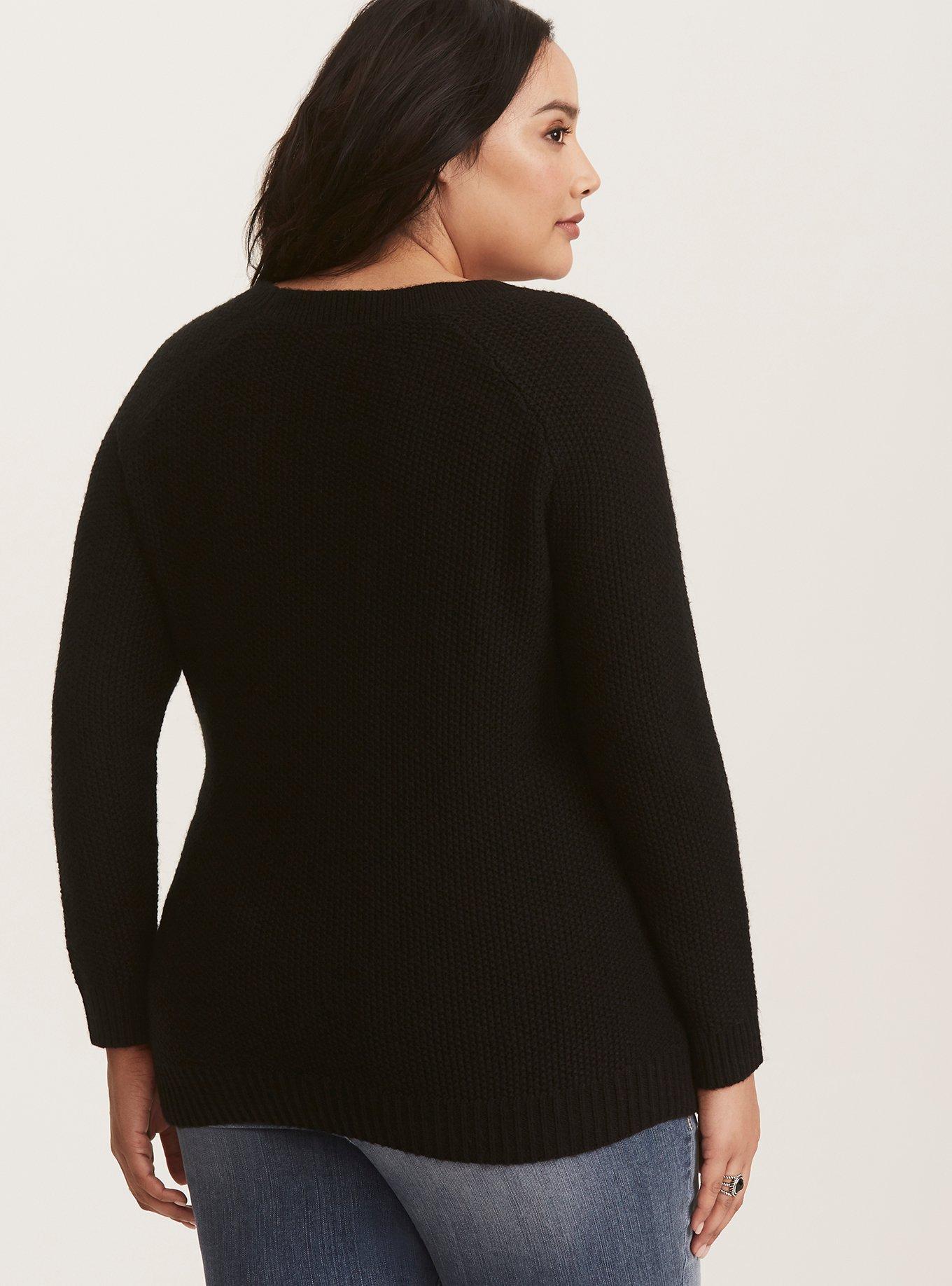 Plus Size - Black Lace-Up Pullover Sweater - Torrid