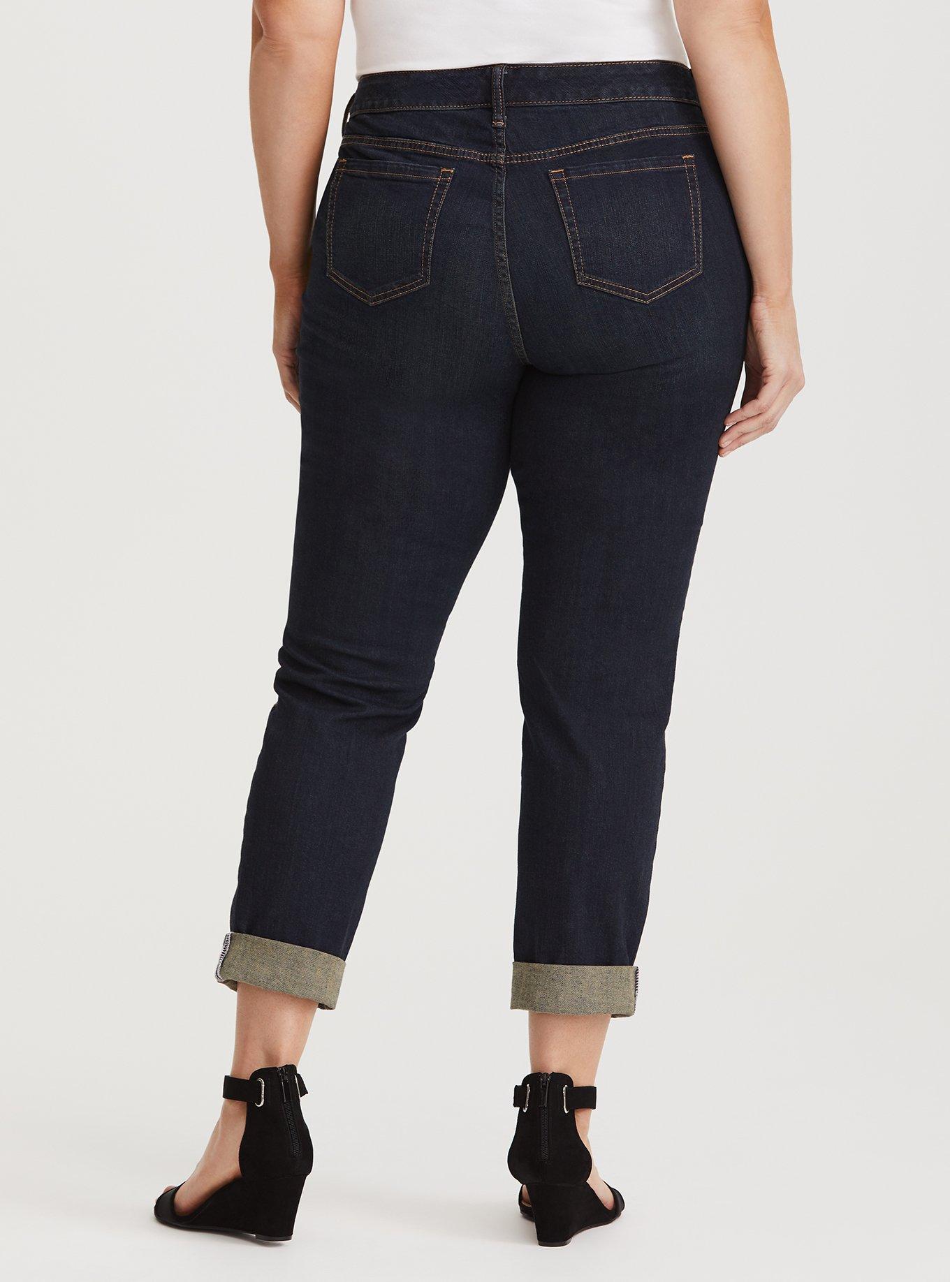 Plus Size Runway Collection - Premium Boyfriend Jean in Dark Wash with Stone & Stud Embellishments, THREE RIVERS, alternate