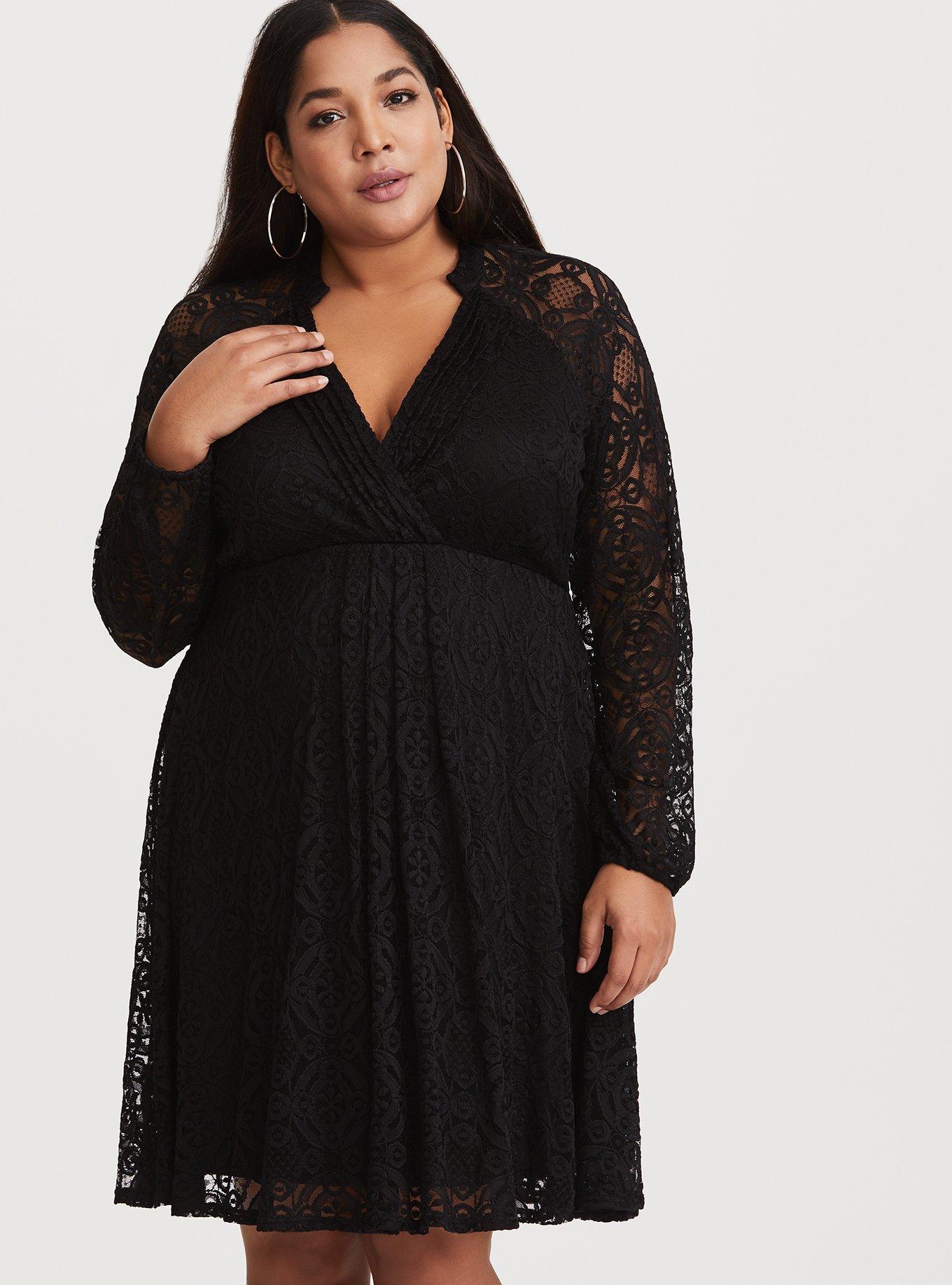 Plus Size - Black Lace Pleated Skater Dress - Torrid