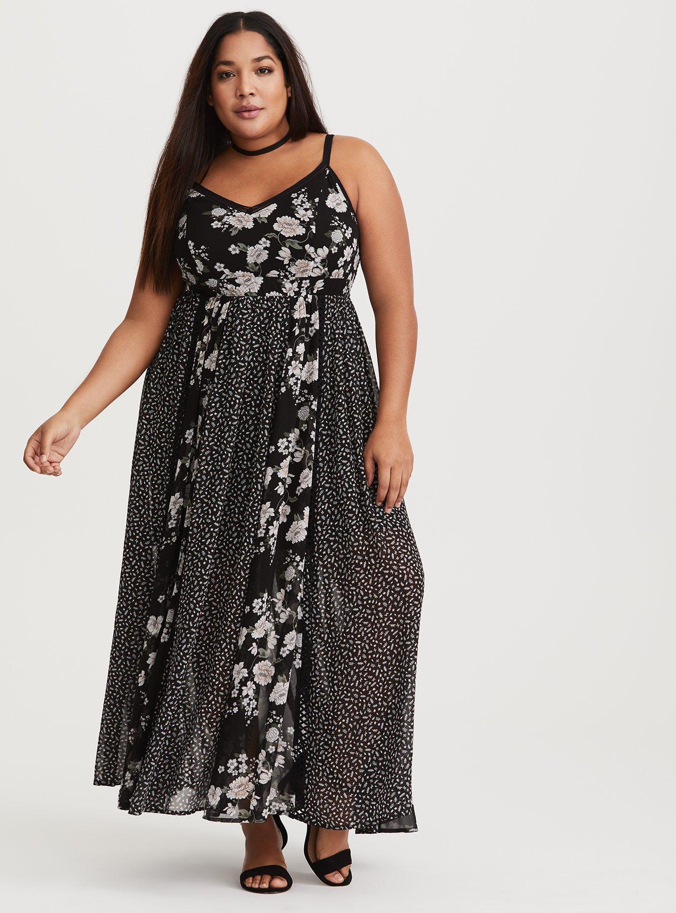 Plus Size - Black Floral Chiffon Maxi Dress (Short Inseam Now Available ...