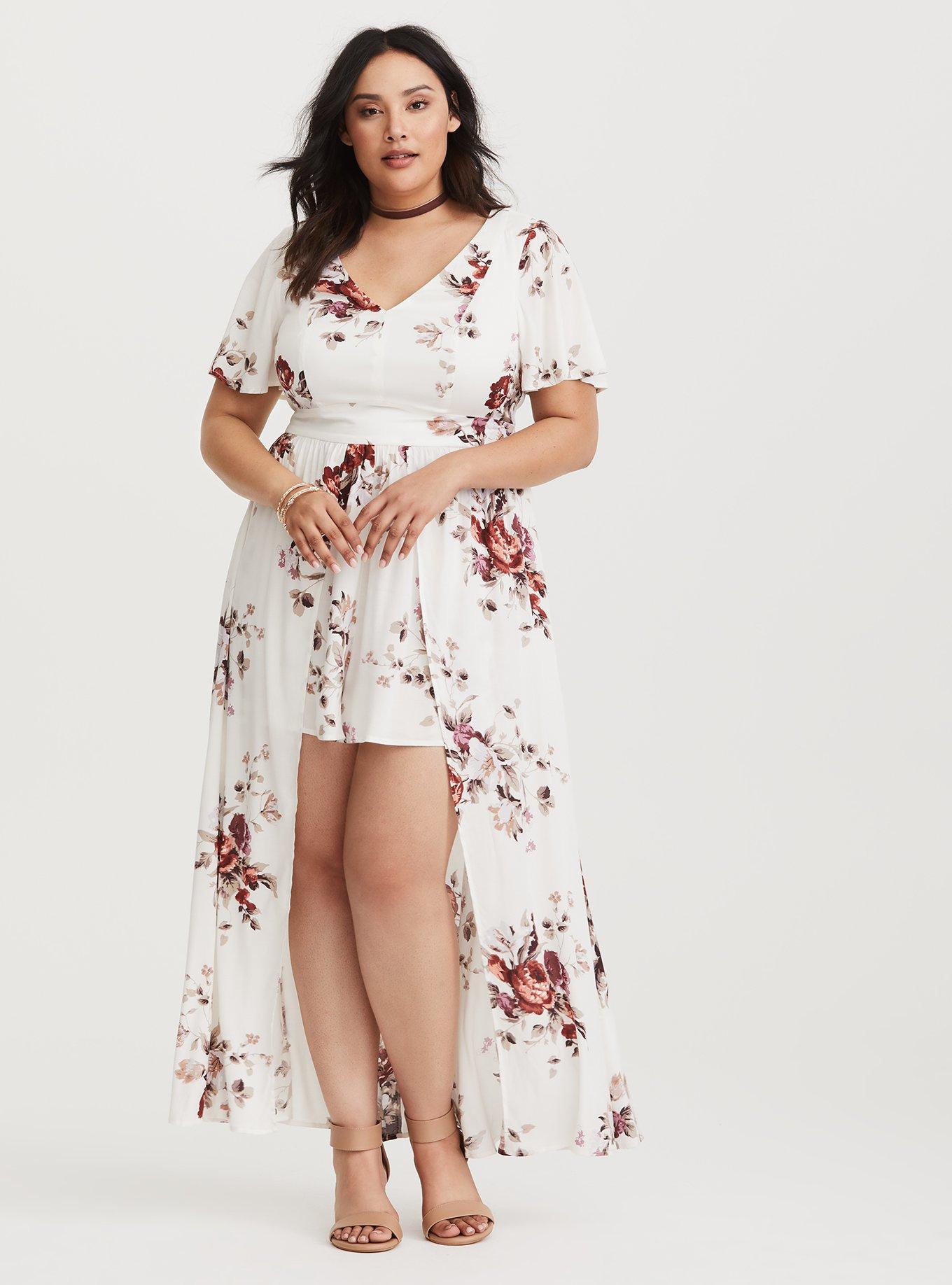 Lace romper maxi dress plus size hotsell