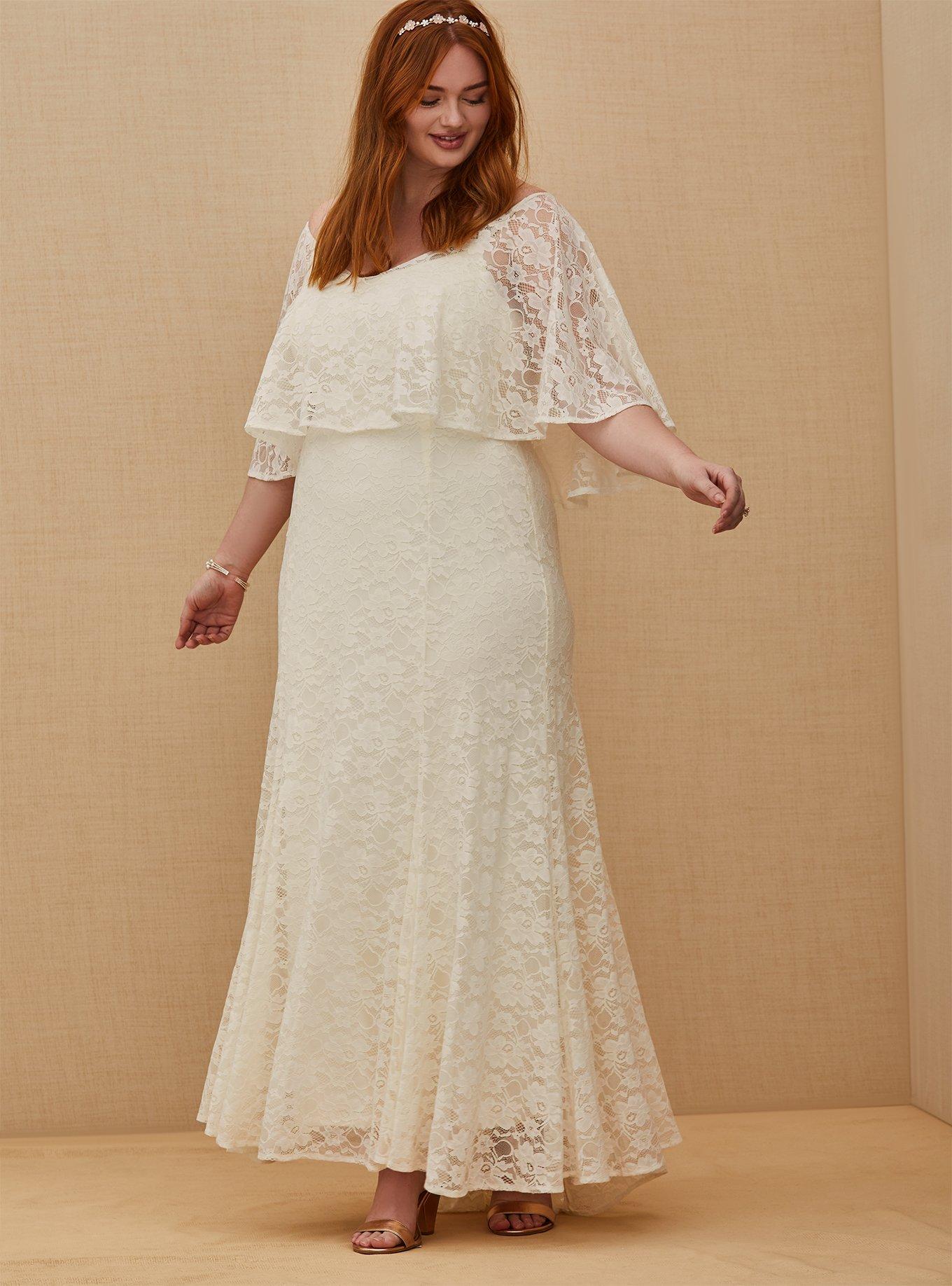 Plus Size - Ivory Lace Capelet Wedding Dress - Torrid