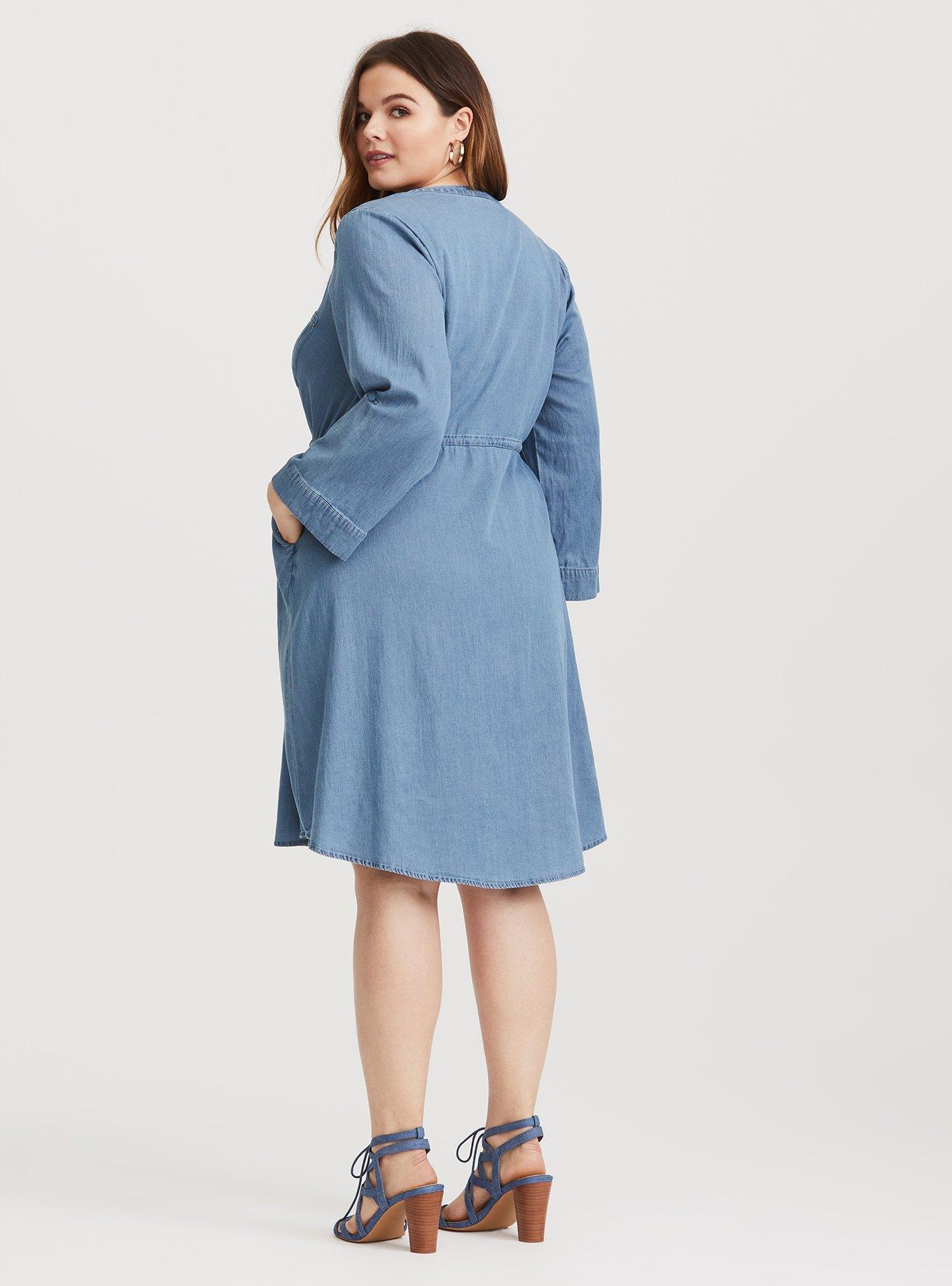 Plus Size Chambray Split Neck Shirt Dress Torrid