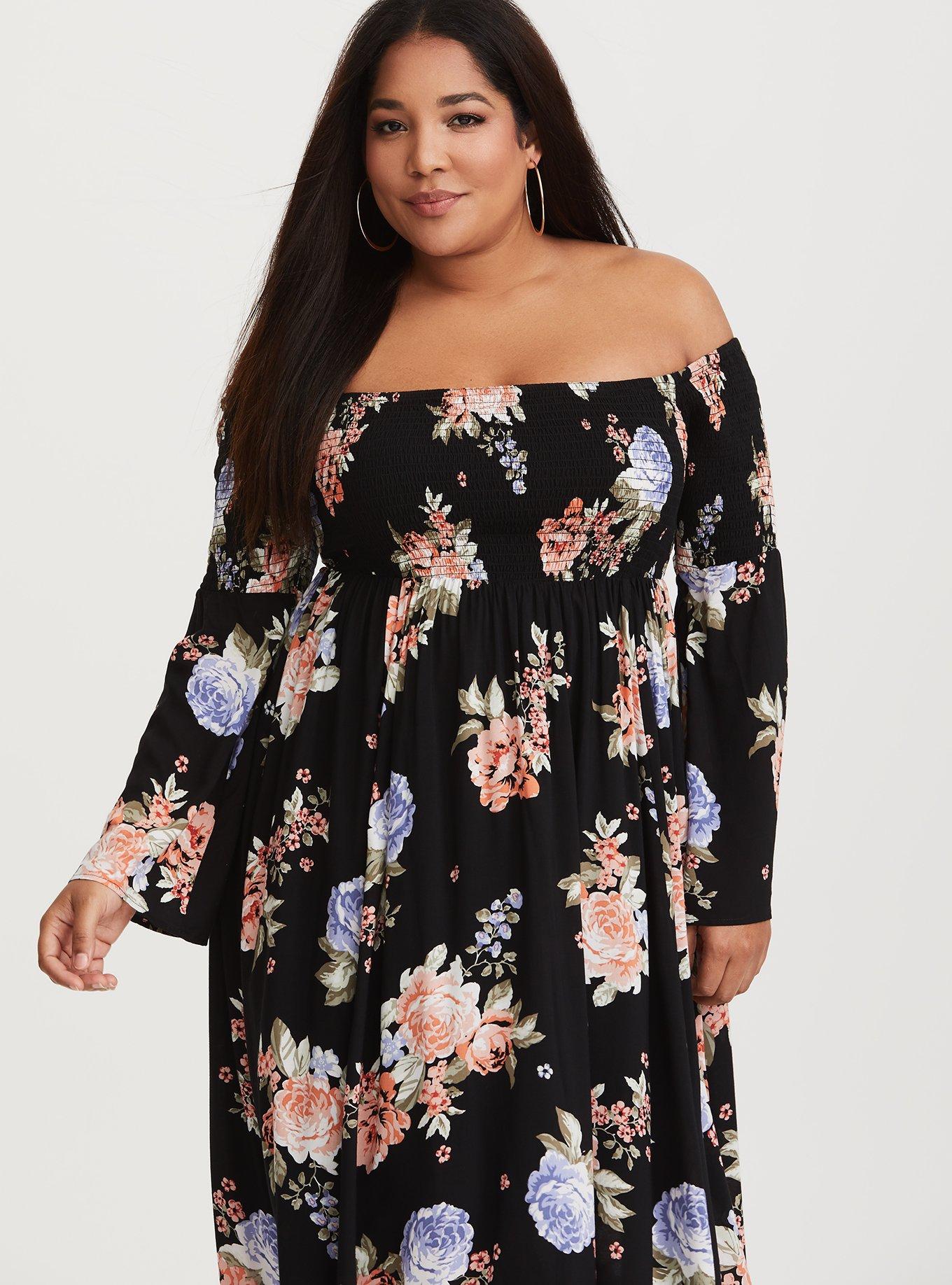 TORRID Maxi Challis Boat Neck Smocked Dress