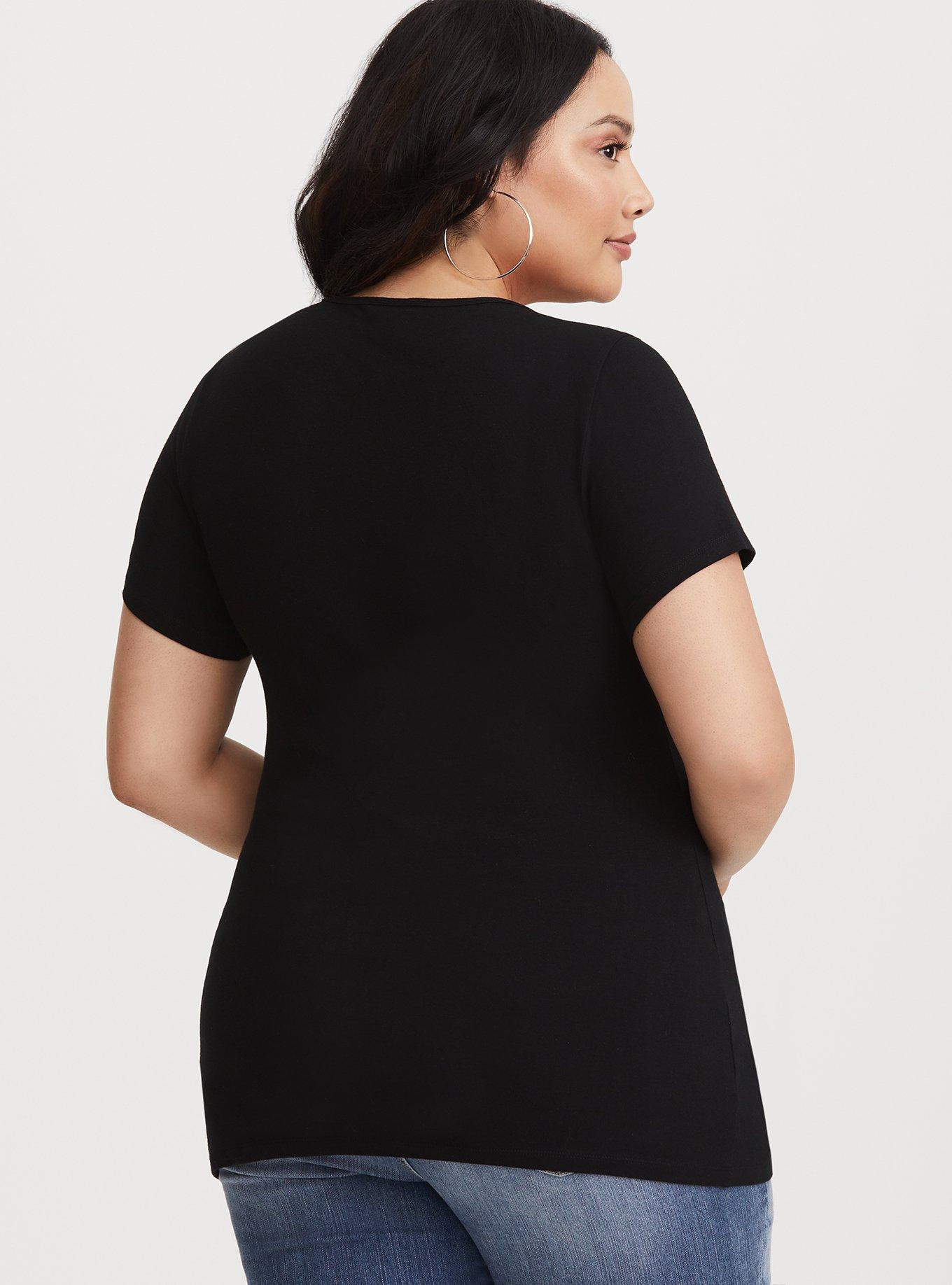 Plus Size Foxy Crew Neck Keyhole Tee, BLACK, alternate