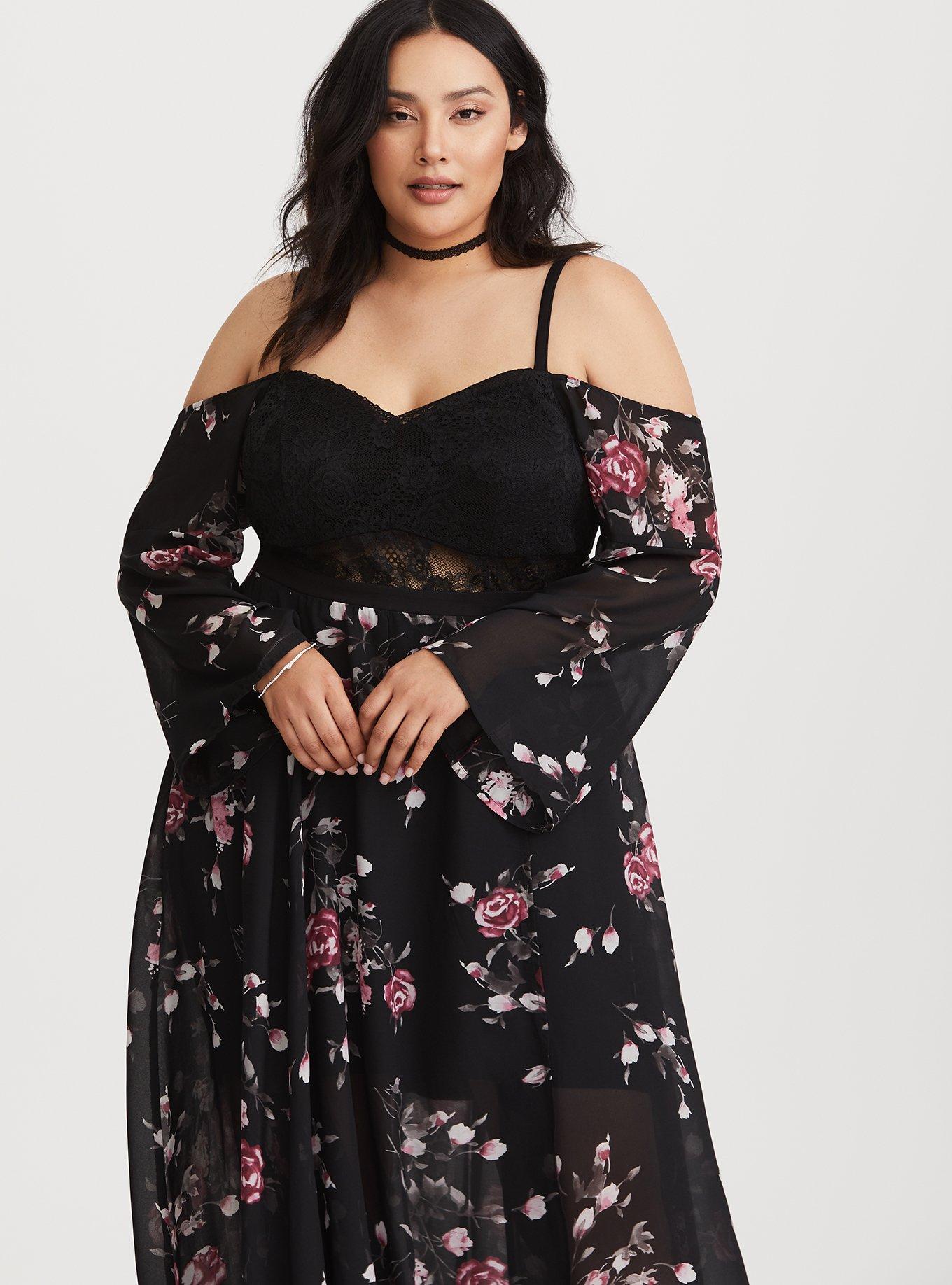 Plus Size Vavavoom Lace Inset Dress - Black