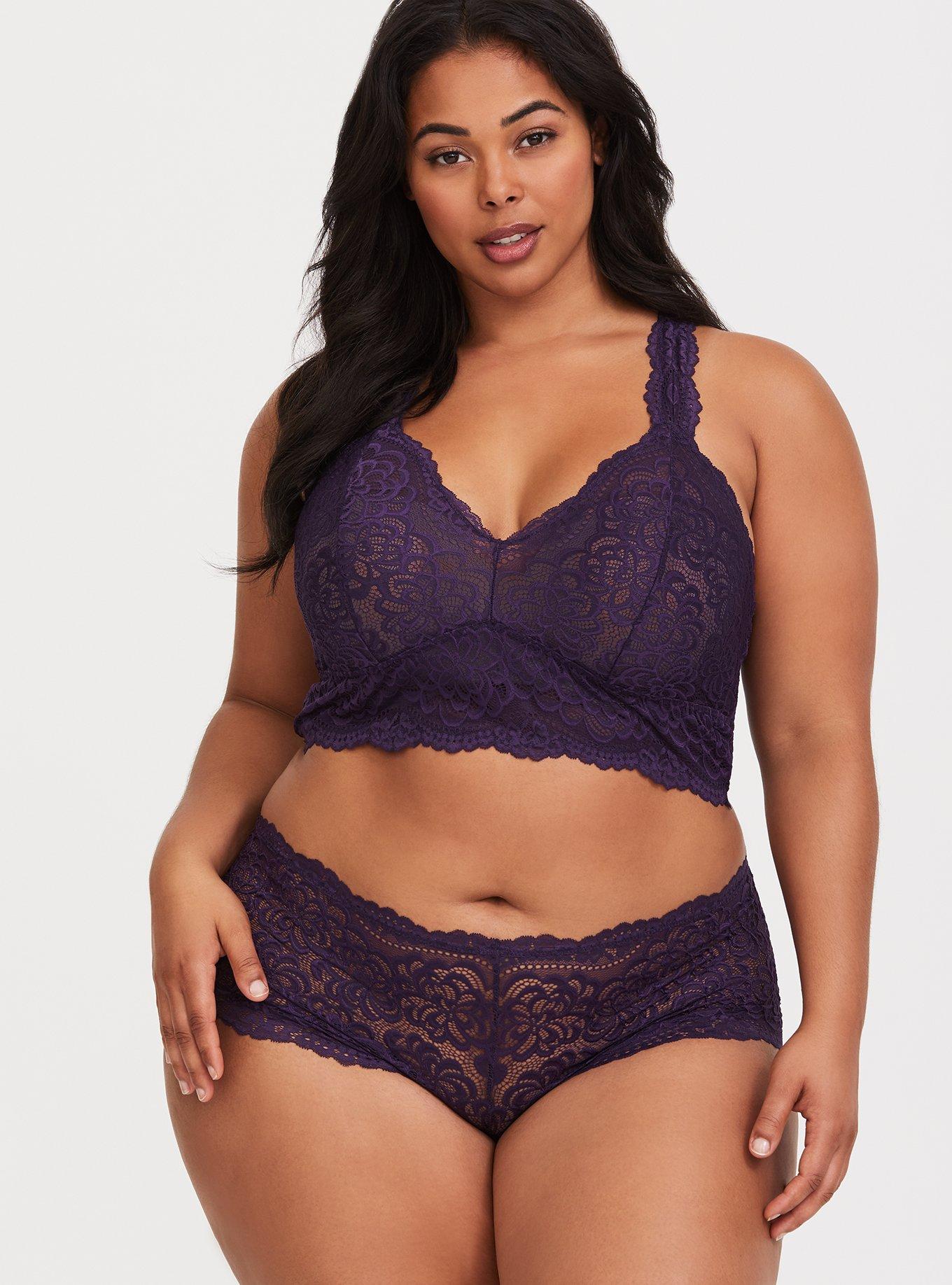 Purple Lingerie Set, Aubogene and Lavender Plus Size Thong and
