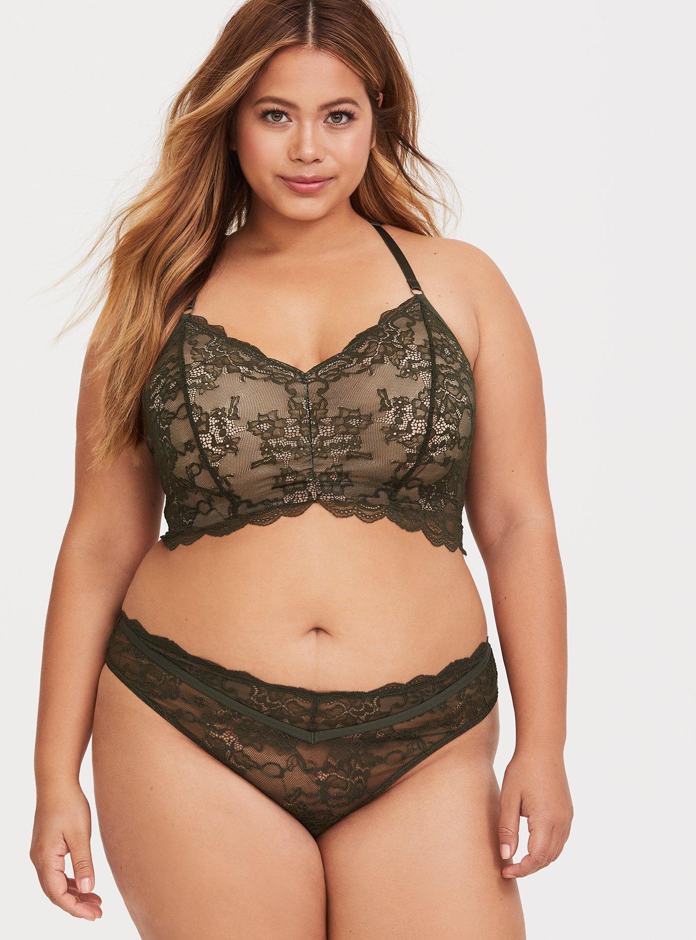 Plus Size Lace Mid-Rise Thong Panty With Piping, DEEP DEPTHS, alternate