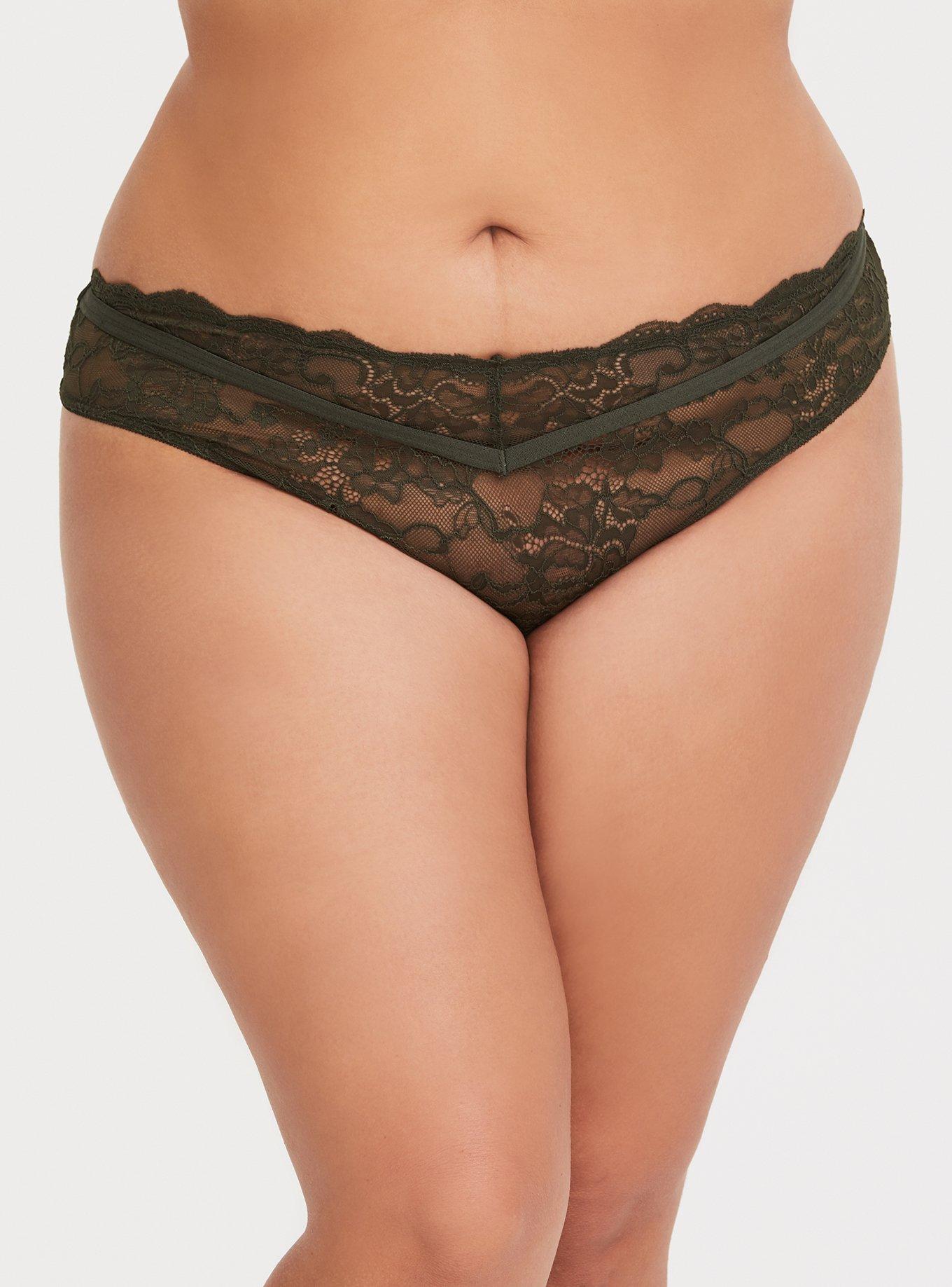 Plus Size Lace Mid-Rise Thong Panty With Piping, DEEP DEPTHS, hi-res