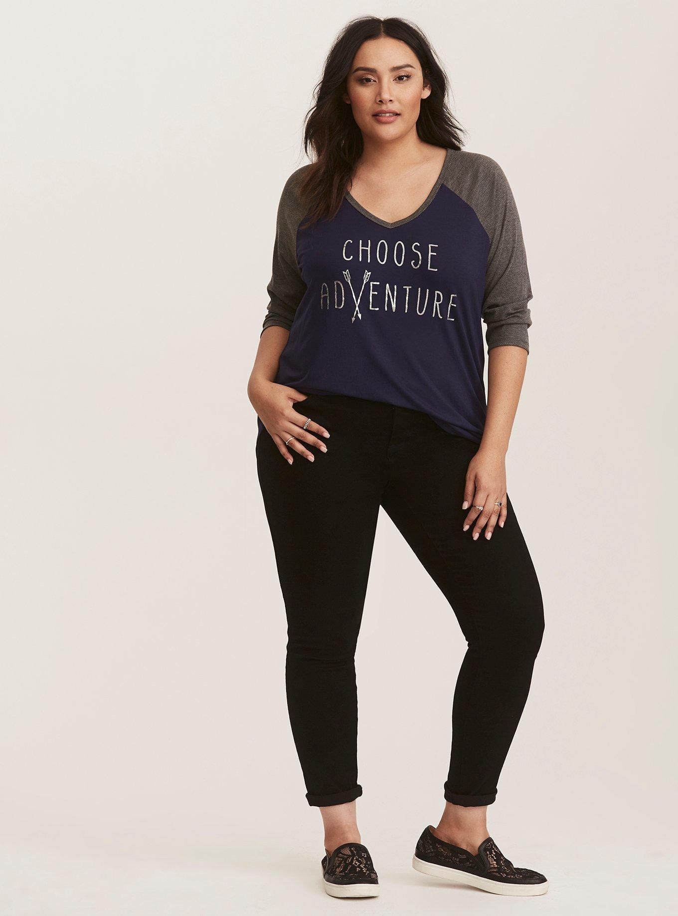 Plus Size Navy & Grey Choose Adventure Graphic Raglan Tee, NONEC, alternate