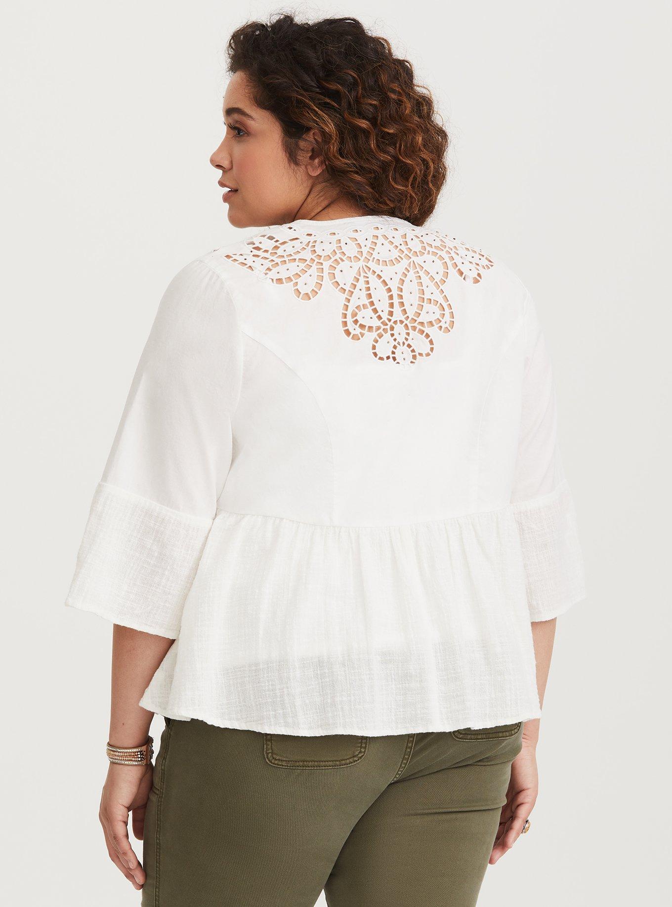Plus Size Ivory Eyelet Gauze Shirt Jacket, CLOUD DANCER, alternate