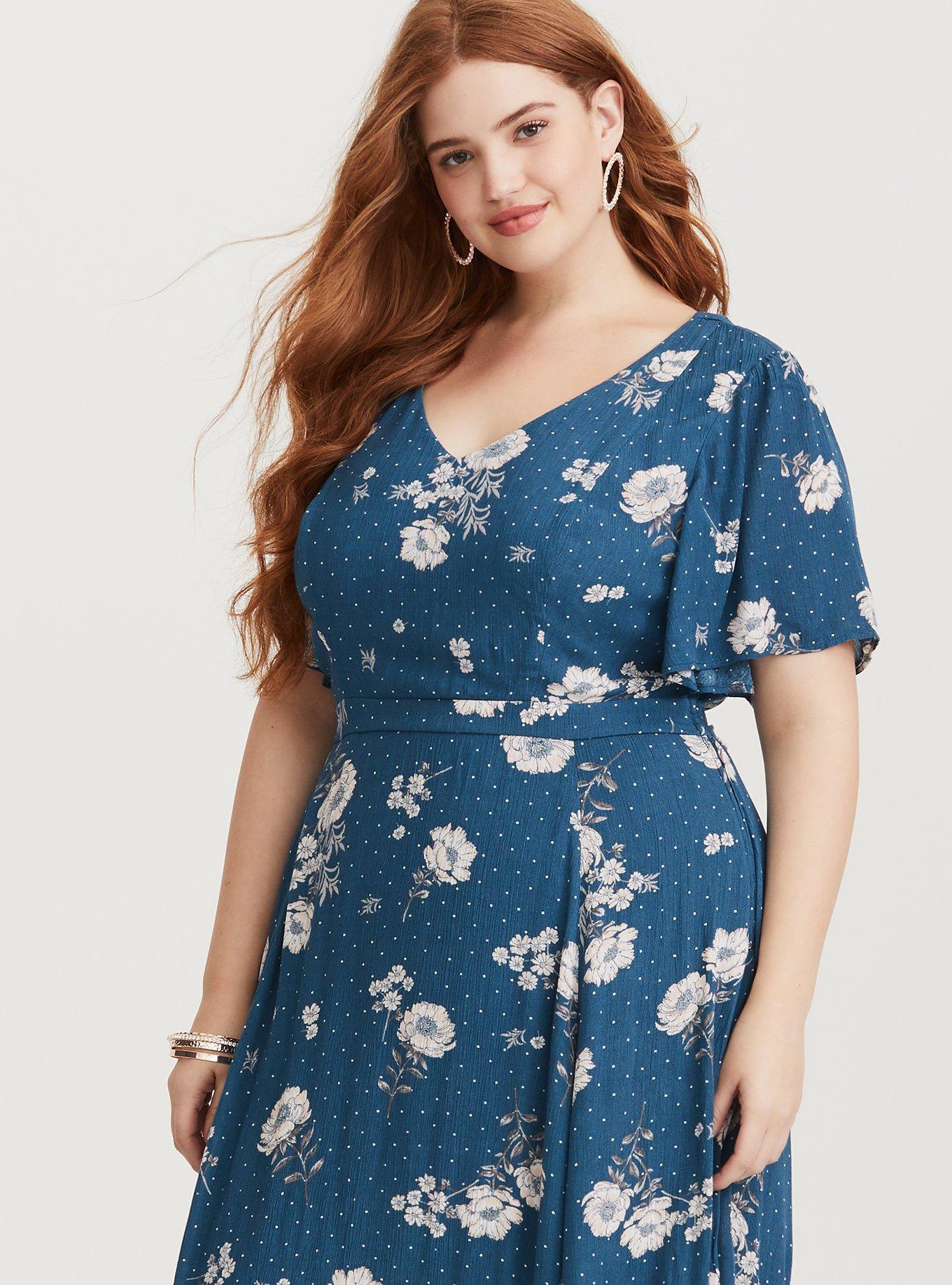 Plus Size - Teal Floral Dot Gauze Maxi Dress - Torrid