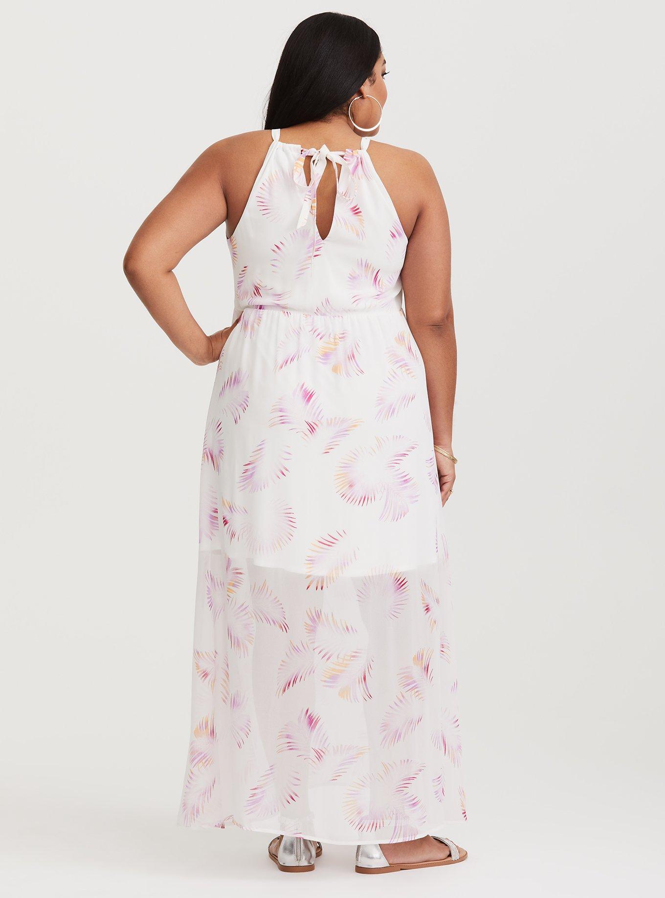 White Palm Leaf Chiffon Maxi Dress (Short Inseam Now Available), , alternate