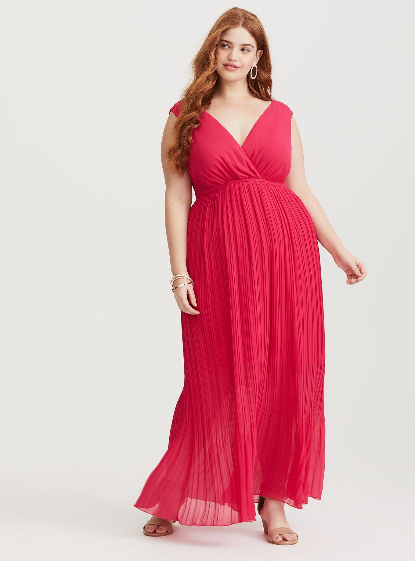 Plus Size - Raspberry Pleated Chiffon Maxi Dress - Torrid