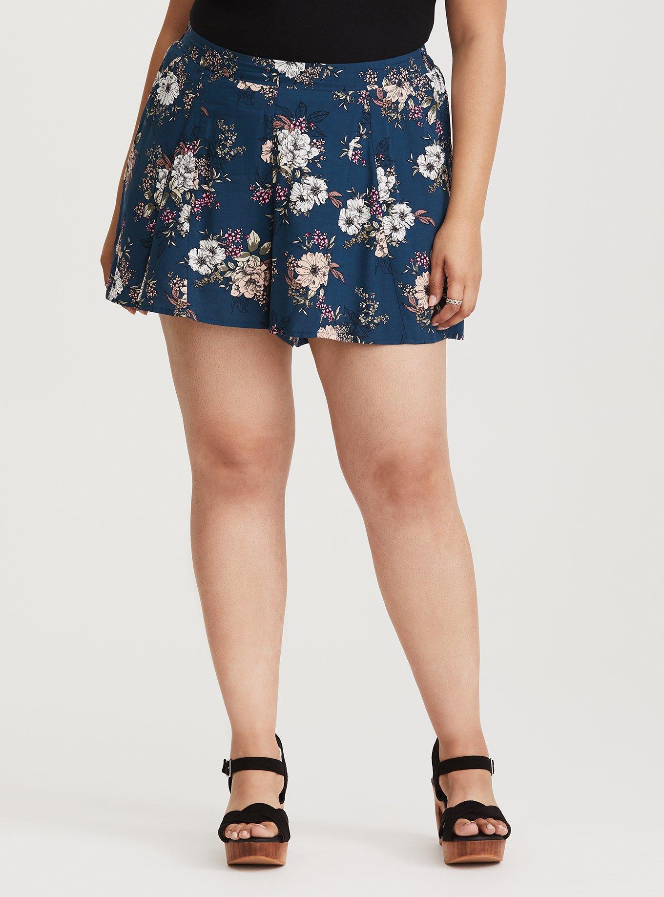 Teal Floral Challis Short, TEAL FLORAL, hi-res