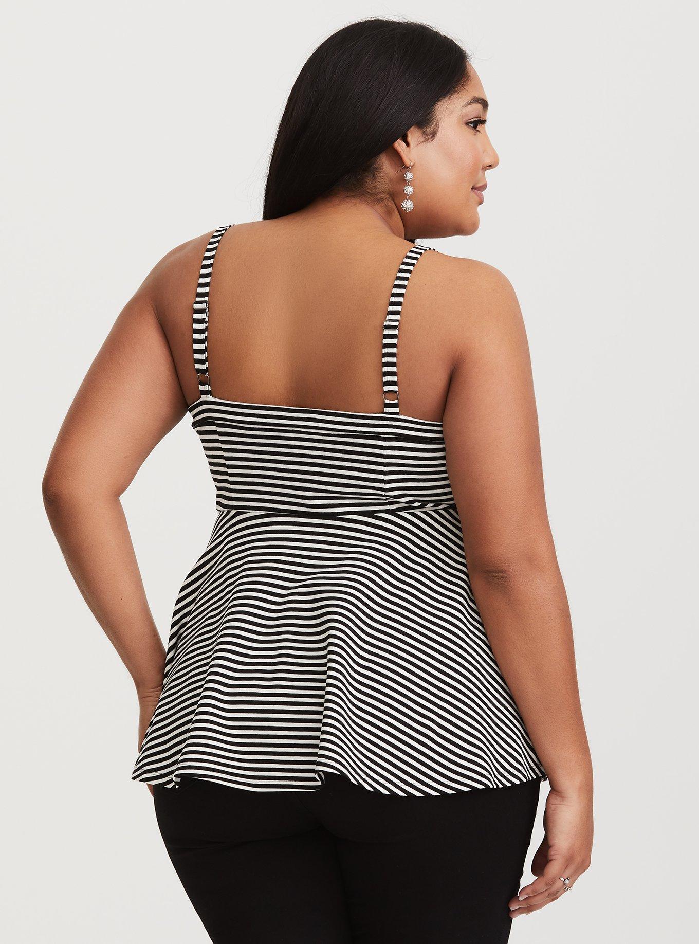 Plus Size - Black & White Stripe Sweetheart Knit Cami - Torrid