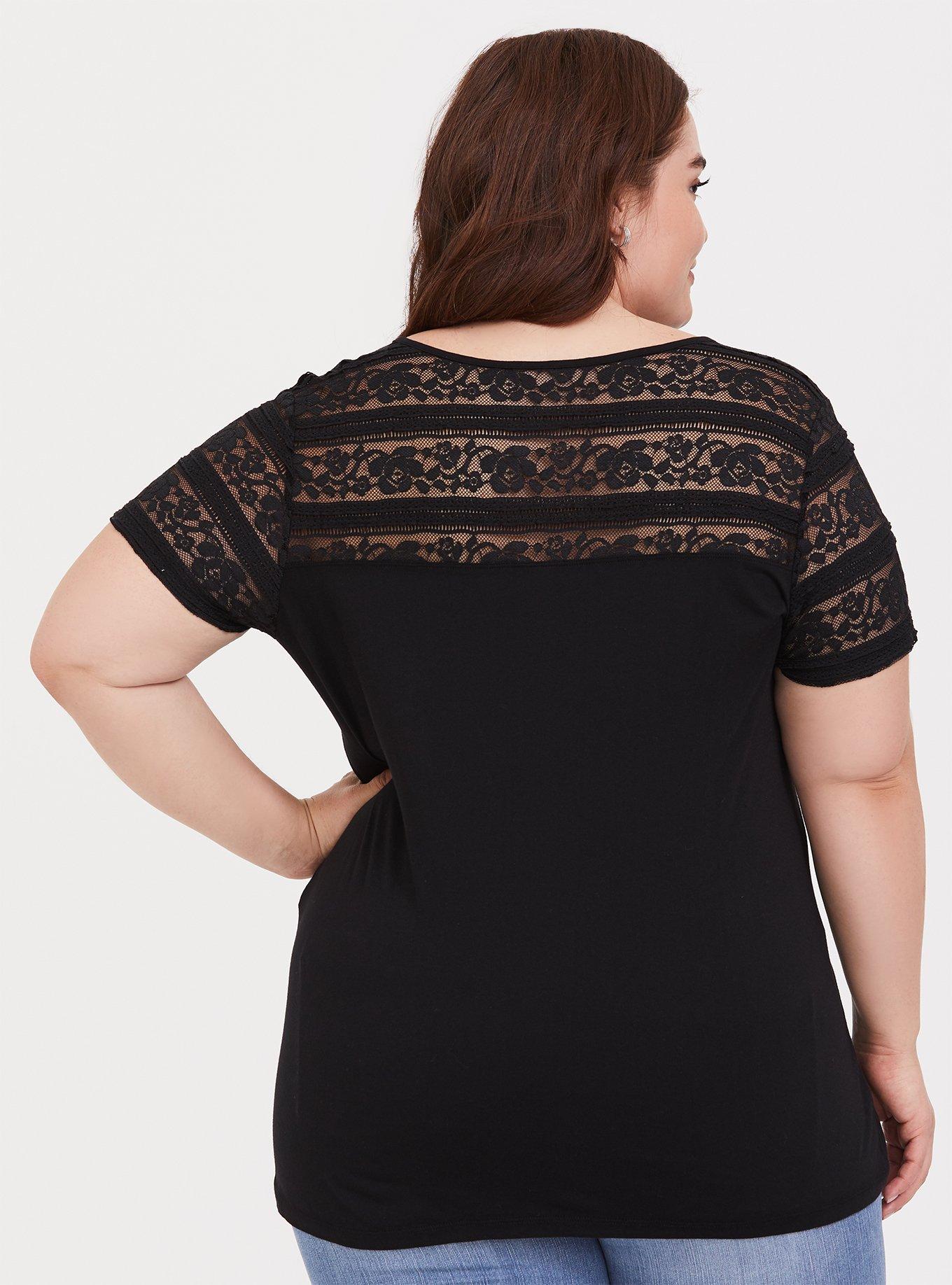 Heritage Slub Crew Neck Lace Inset Tee, BLACK, alternate