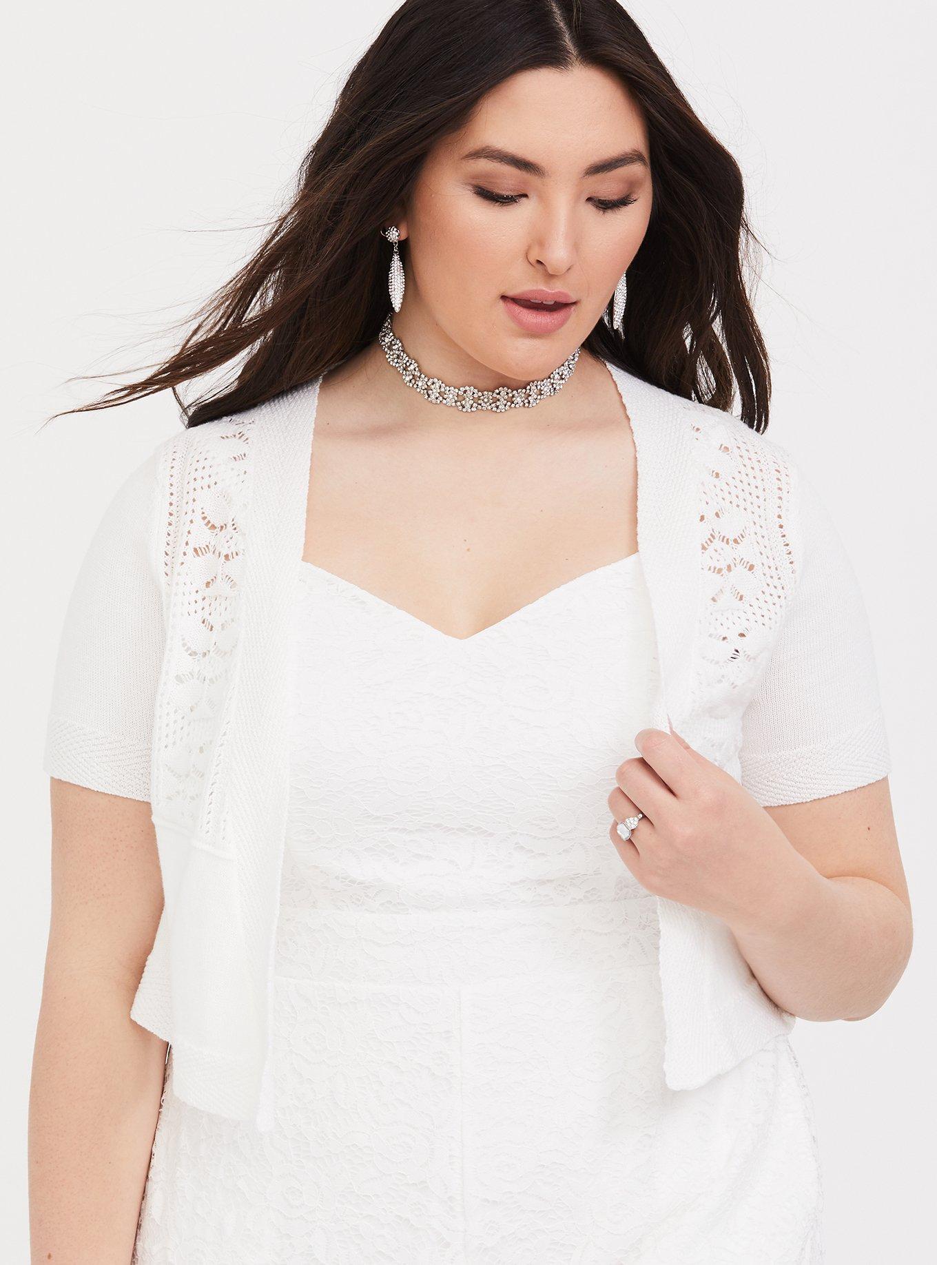 Torrid Top 4 4XL White Knit Shrug Pointelle