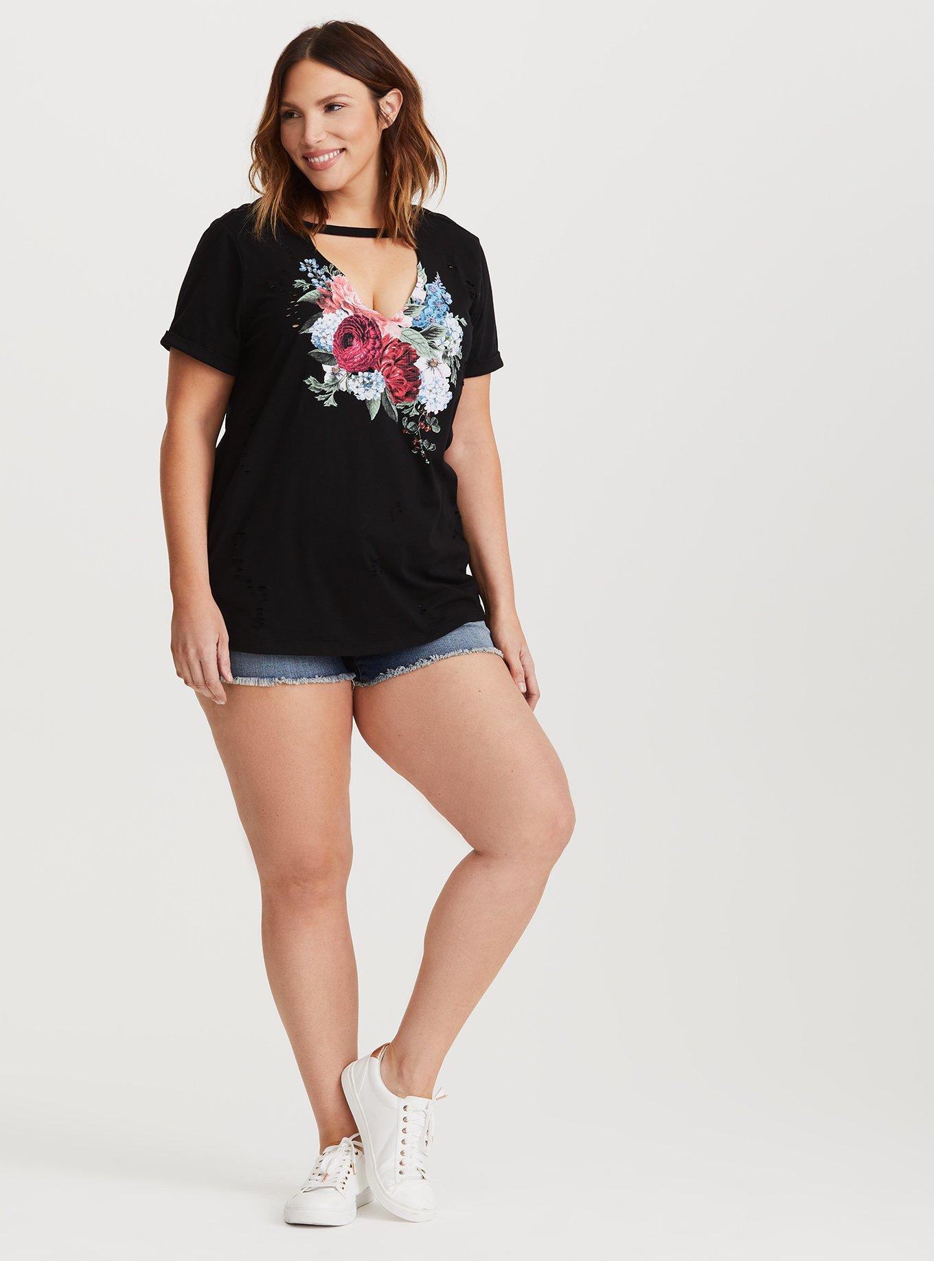 Black Spring Florals Choker Neck Tee, DEEP BLACK, alternate