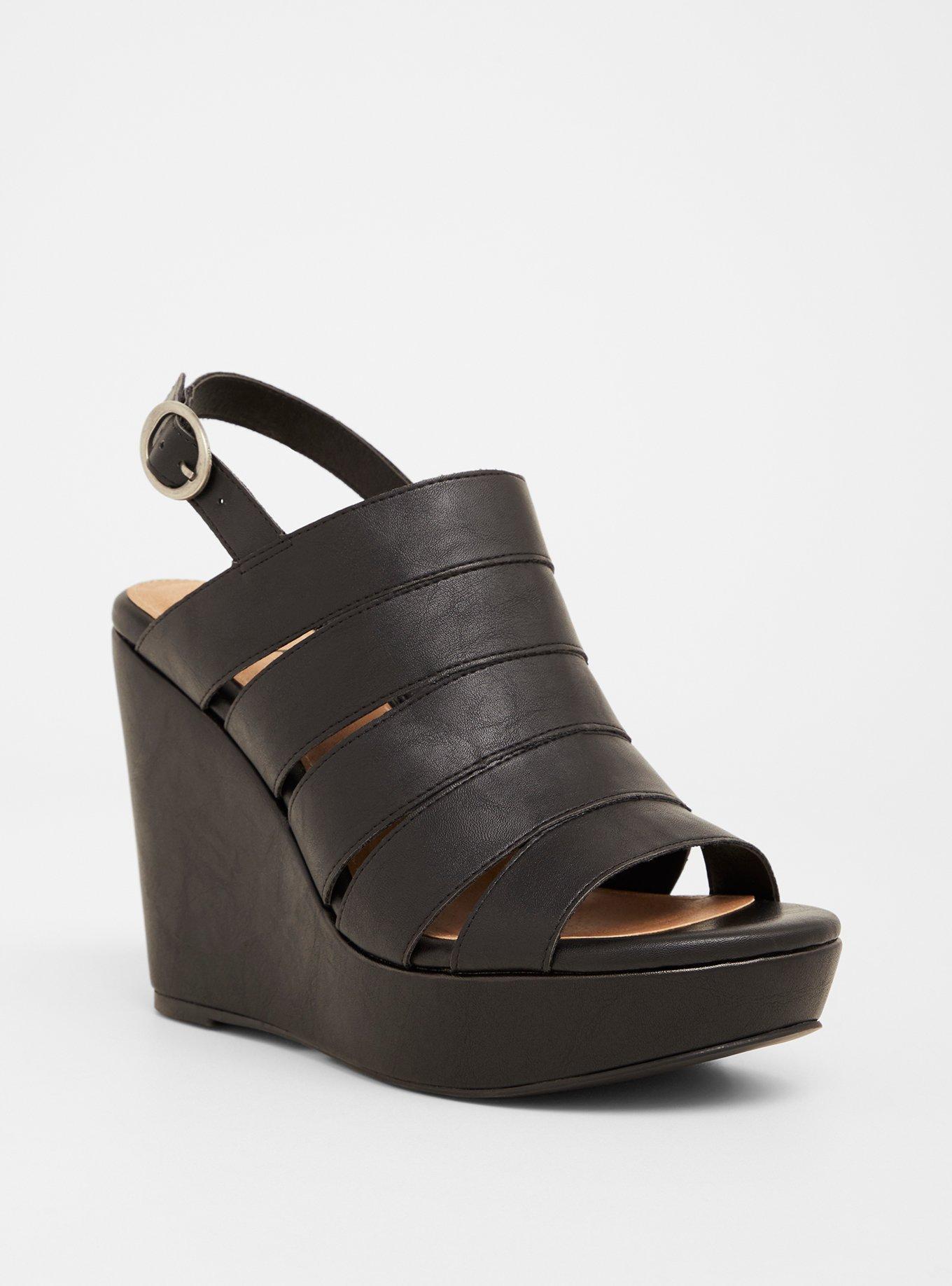 Plus Size - Black Faux Leather Platform Wedge - Torrid