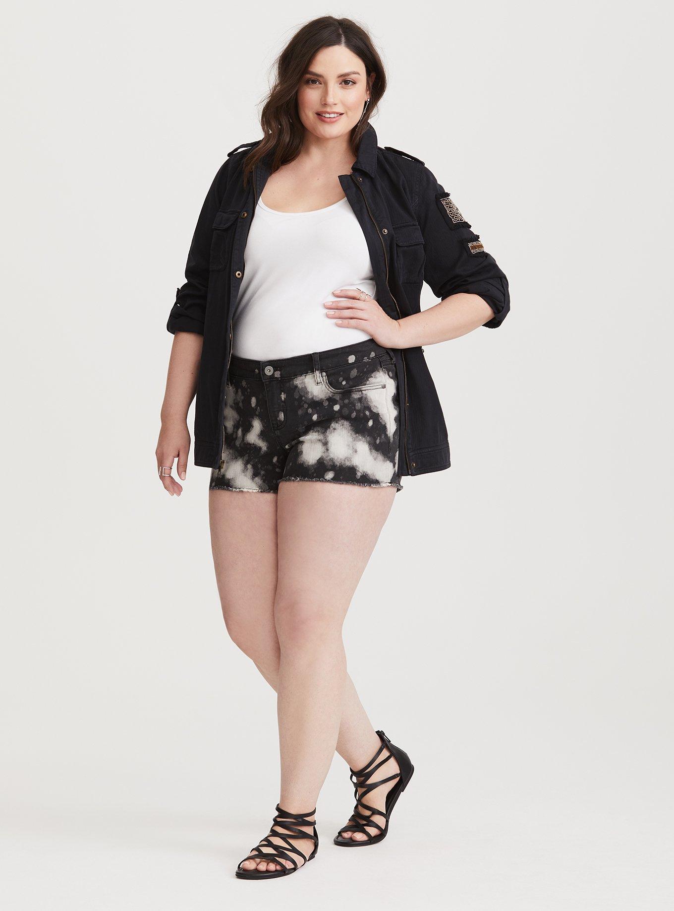 Plus Size Classic Skinny Short Short - Vintage Stretch Black Ink Splatter, DEEP BLACK, alternate