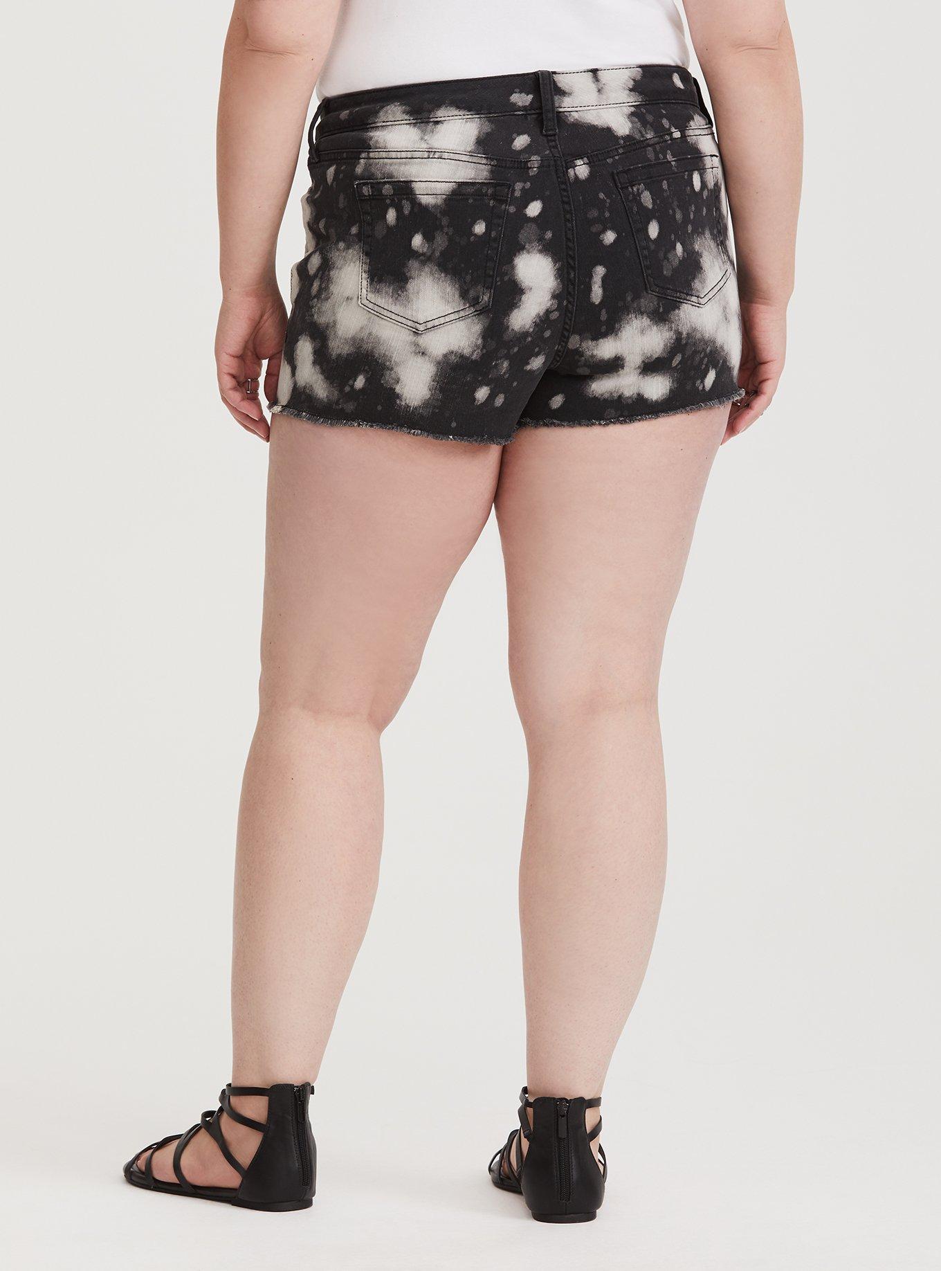 Plus Size Classic Skinny Short Short - Vintage Stretch Black Ink Splatter, DEEP BLACK, alternate