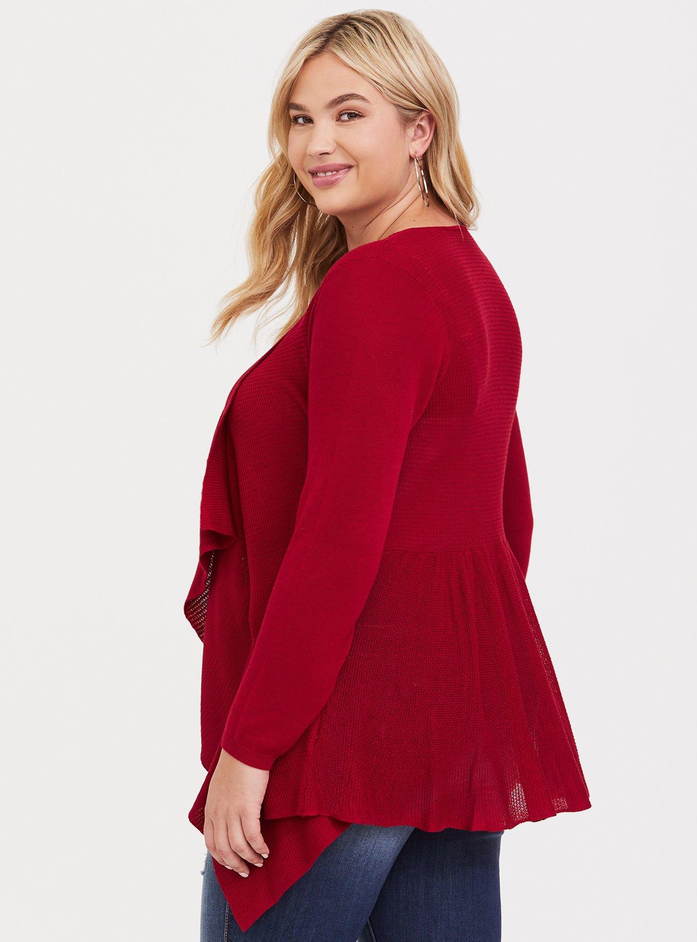 Cardigan Drape Front Sweater, RED, alternate