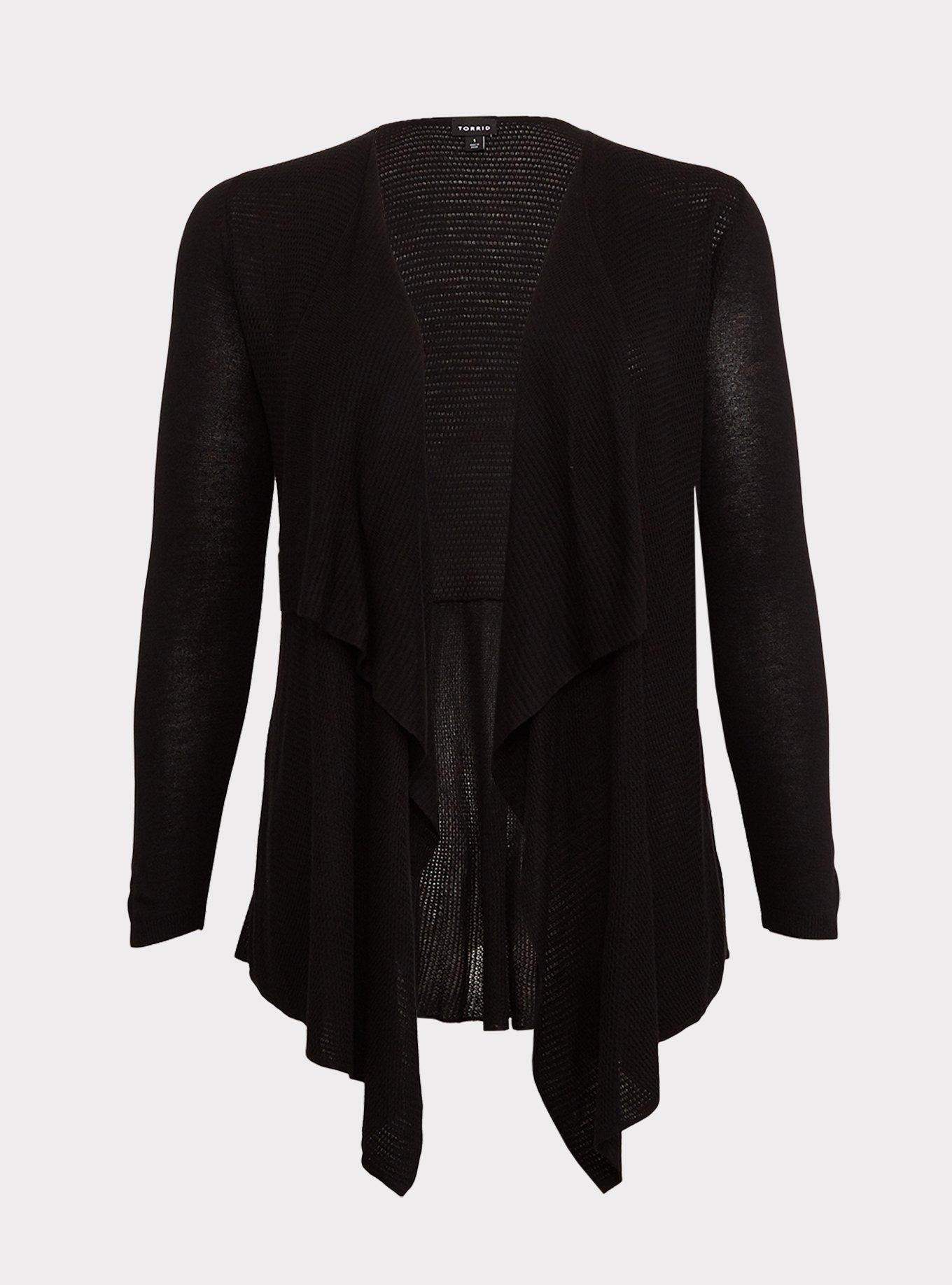Plus Size Cardigan Drape Front Sweater, ASPHALT, hi-res