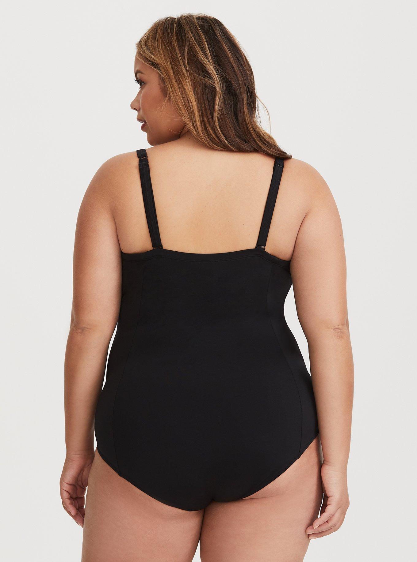Black Ruched Push-Up Demi One-Piece Swimsuit (Now Available in Full Bust), DEEP BLACK, alternate