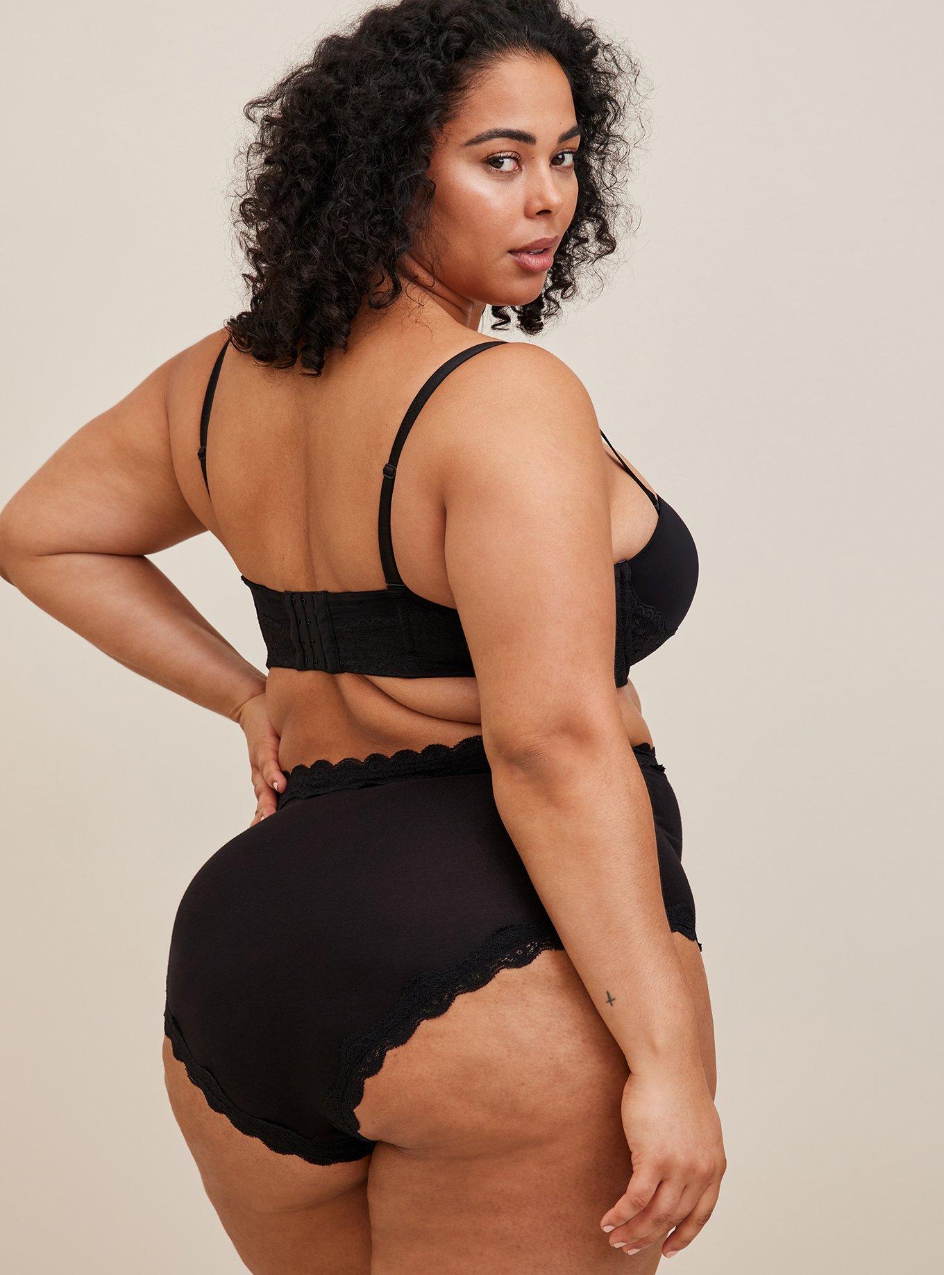 Cotton High-Rise Lace Trim Cheeky Panty, RICH BLACK, alternate