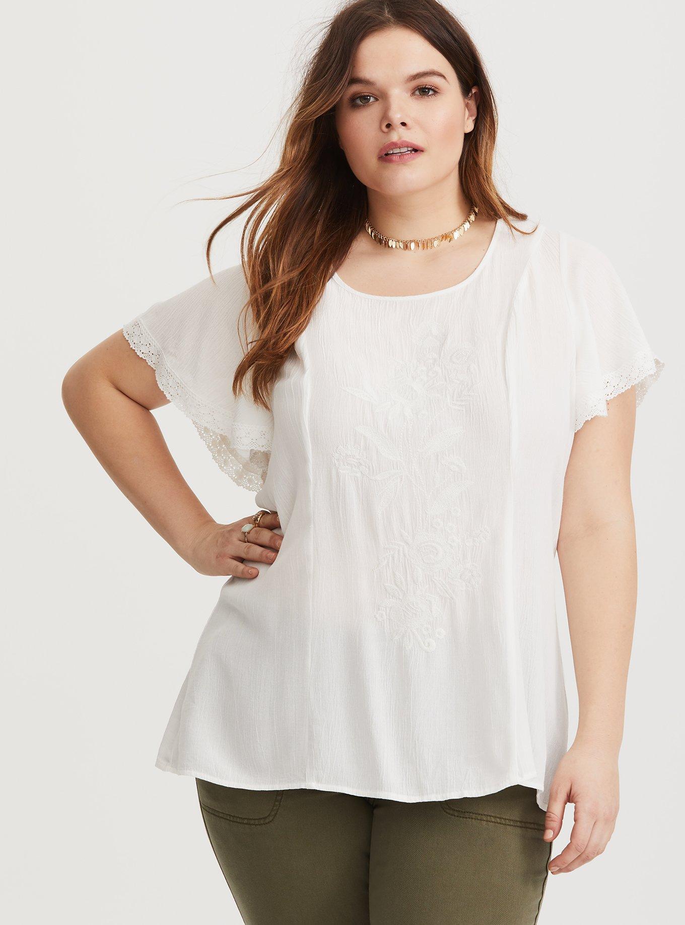 Plus Size White Embroidered Gauze Blouse Torrid