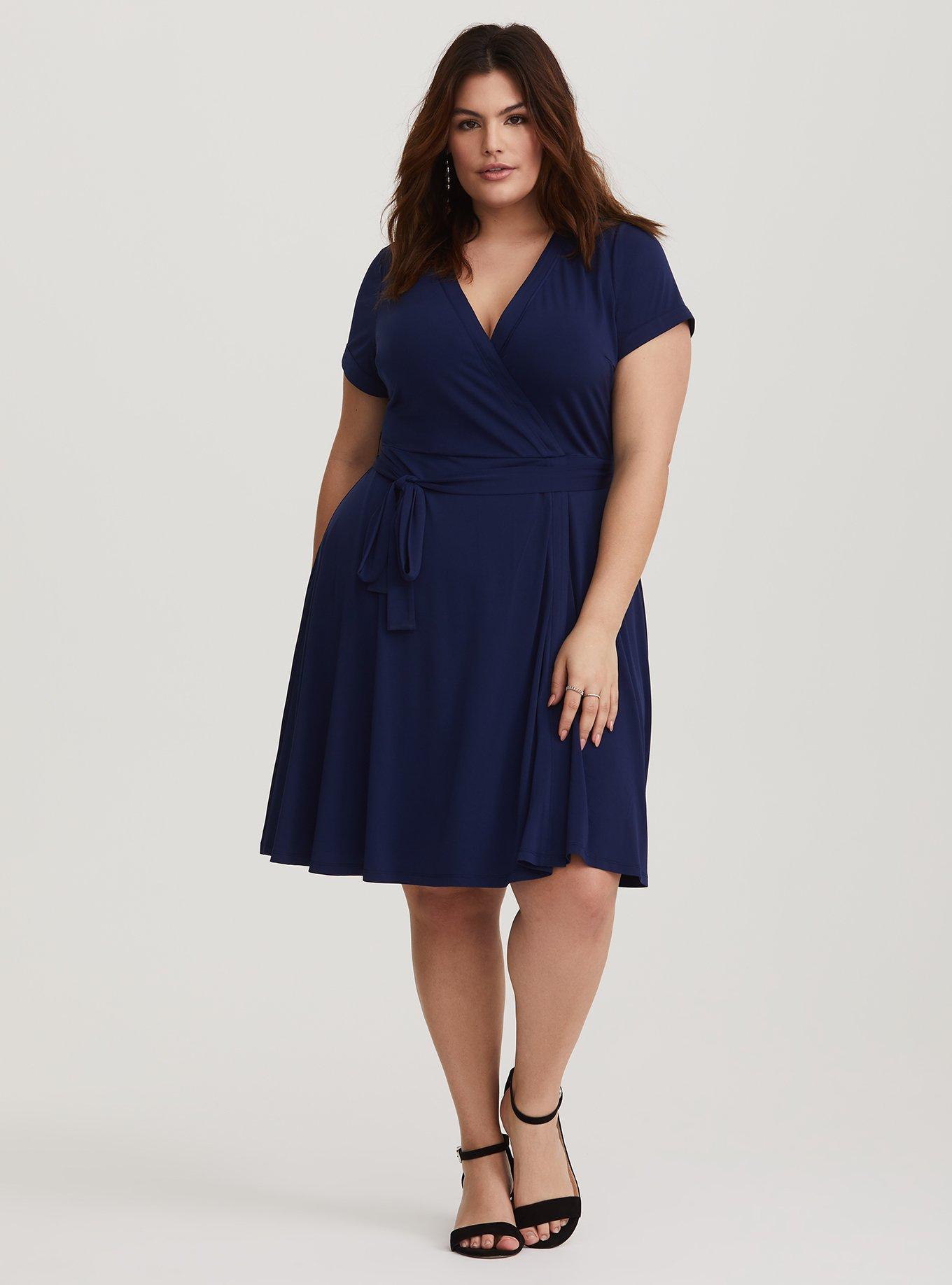 Plus Size Mini Studio Knit Wrap Dress, INK, alternate