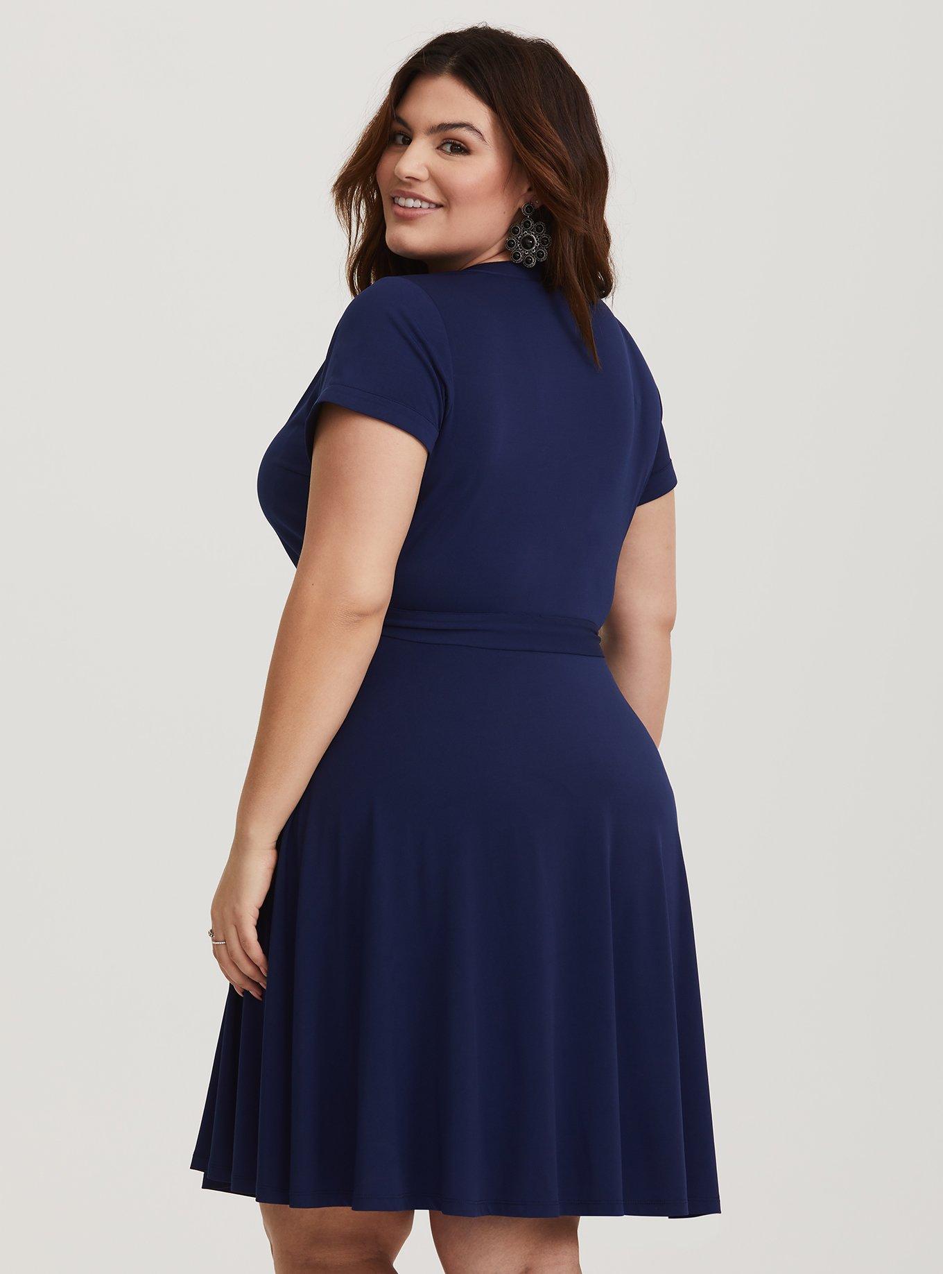 Plus Size Mini Studio Knit Wrap Dress, INK, alternate