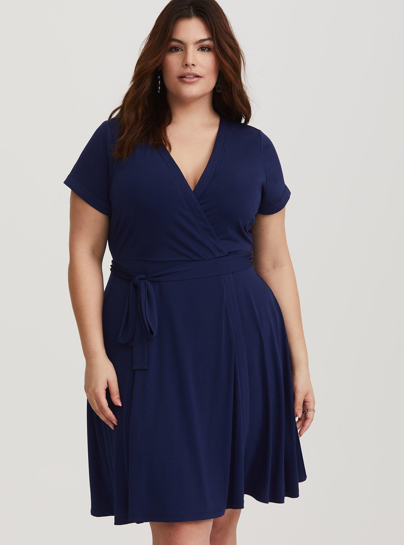 Plus Size Mini Studio Knit Wrap Dress, INK, hi-res