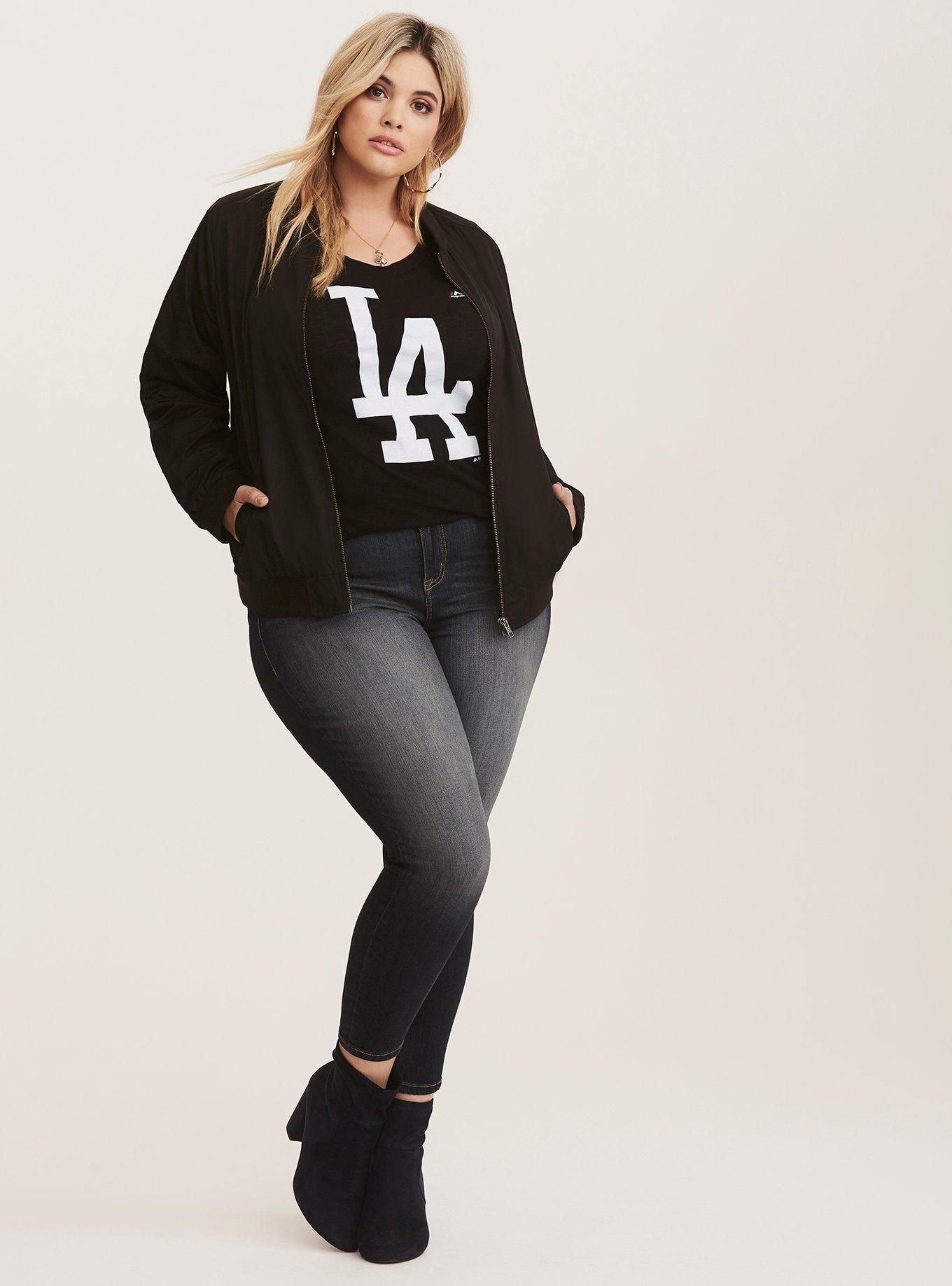 LA Dodgers Black Slub Knit Crew Tee, DEEP BLACK, alternate