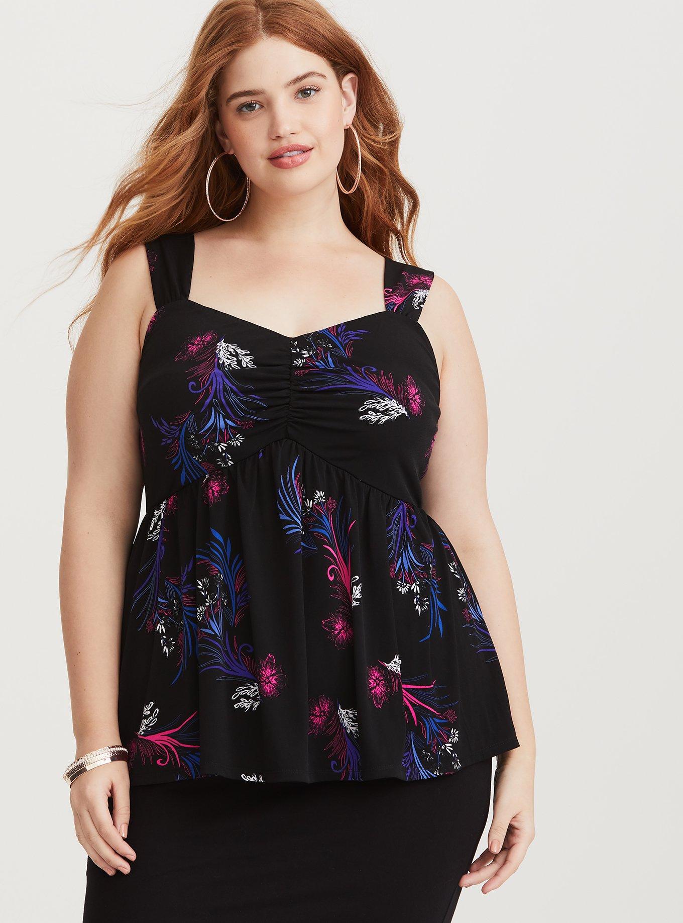 Plus Size - Black Bouquet Jersey Knit Tank - Torrid