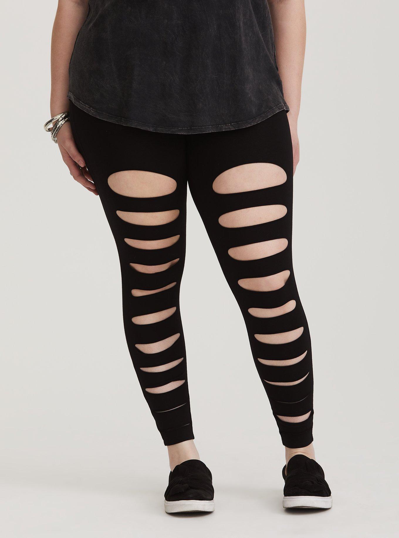 Black shredded leggings best sale