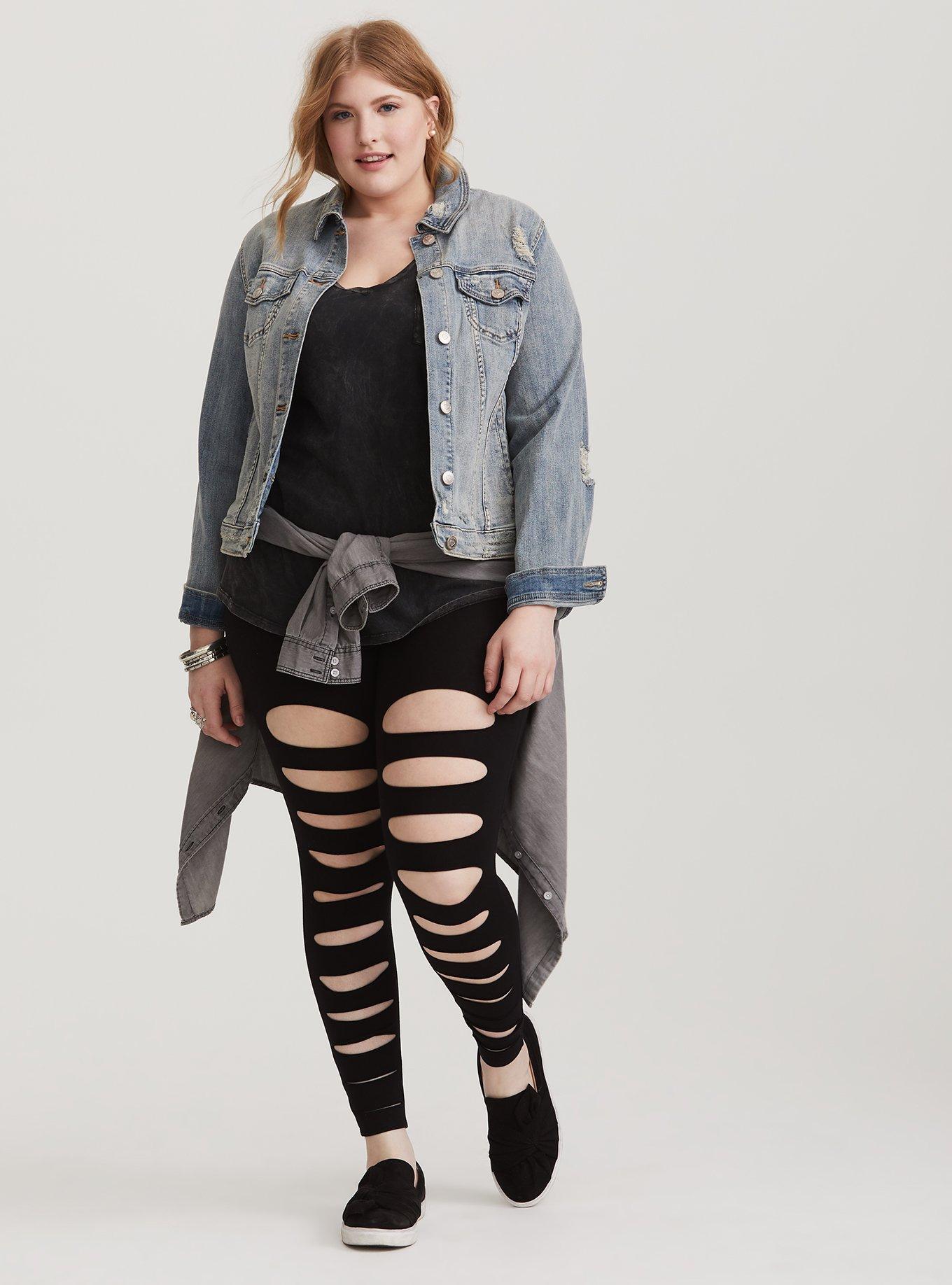 New Cuts Plus Size , All Sizes Womens Black Legging and Tights Plus Size  and Regular Size Rocker Cut Leggings 