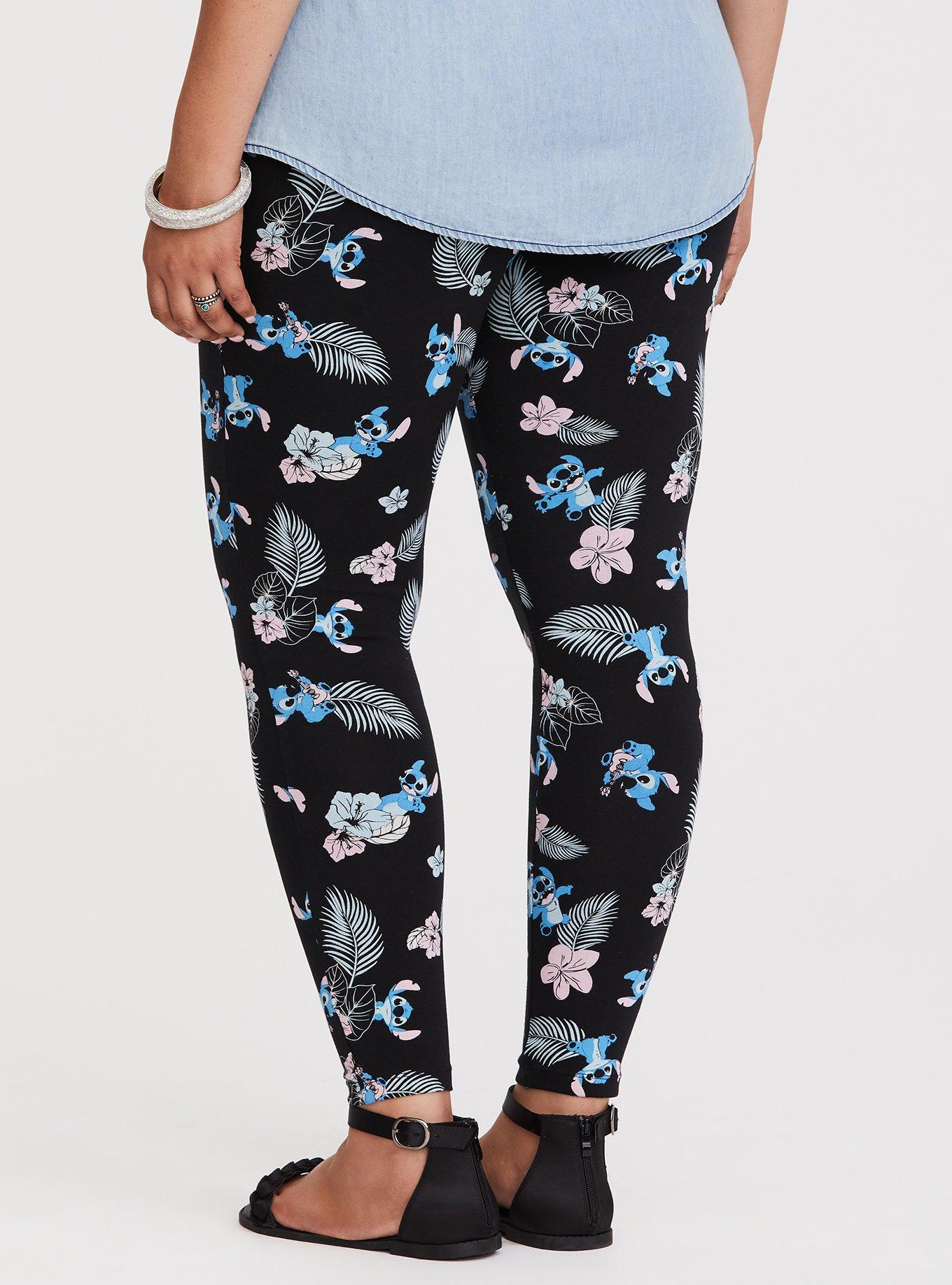 Disney Women's Black Leggings Stitch Placed