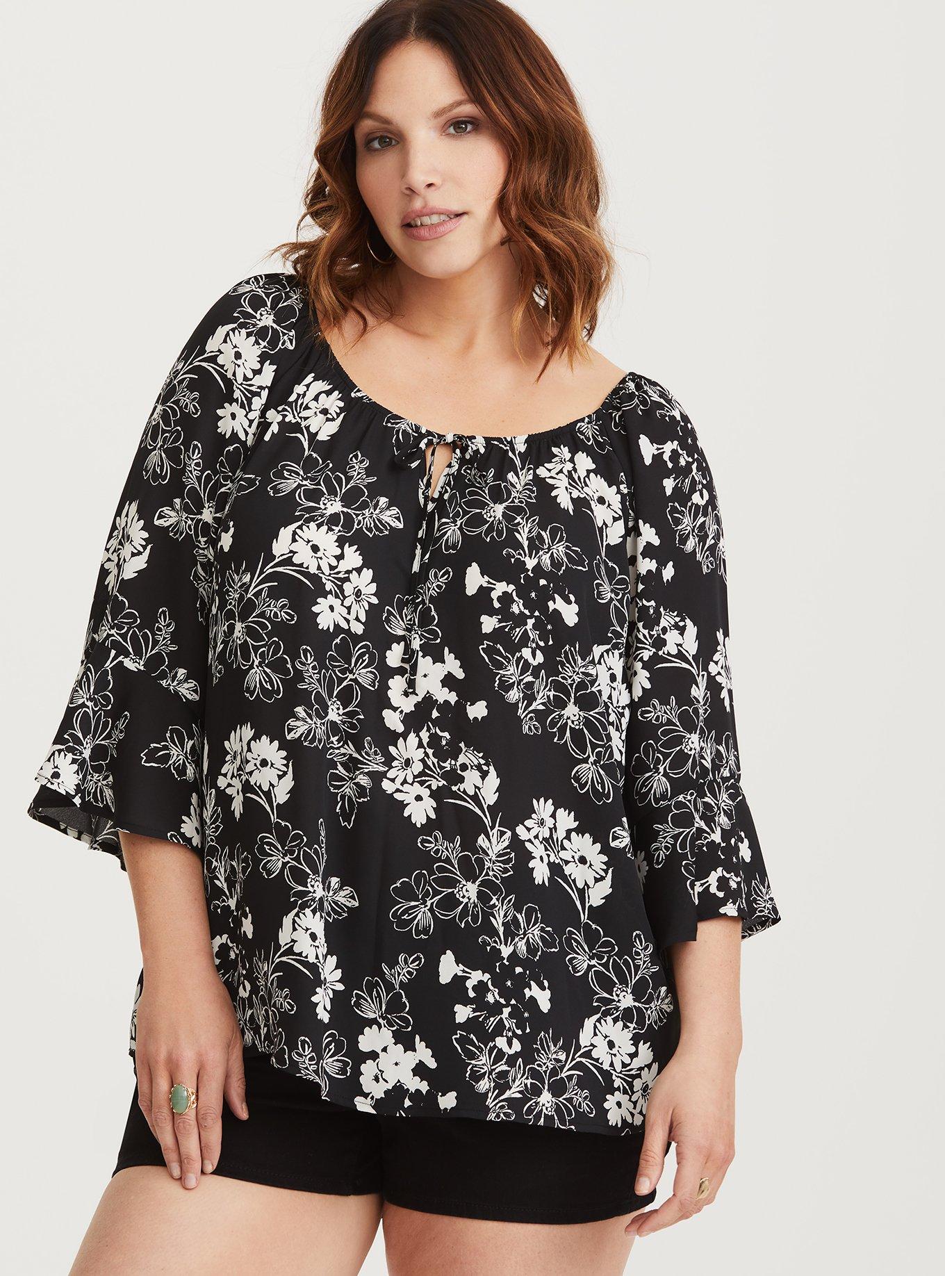 Plus Size - Floral Bell Sleeve Georgette Blouse - Torrid