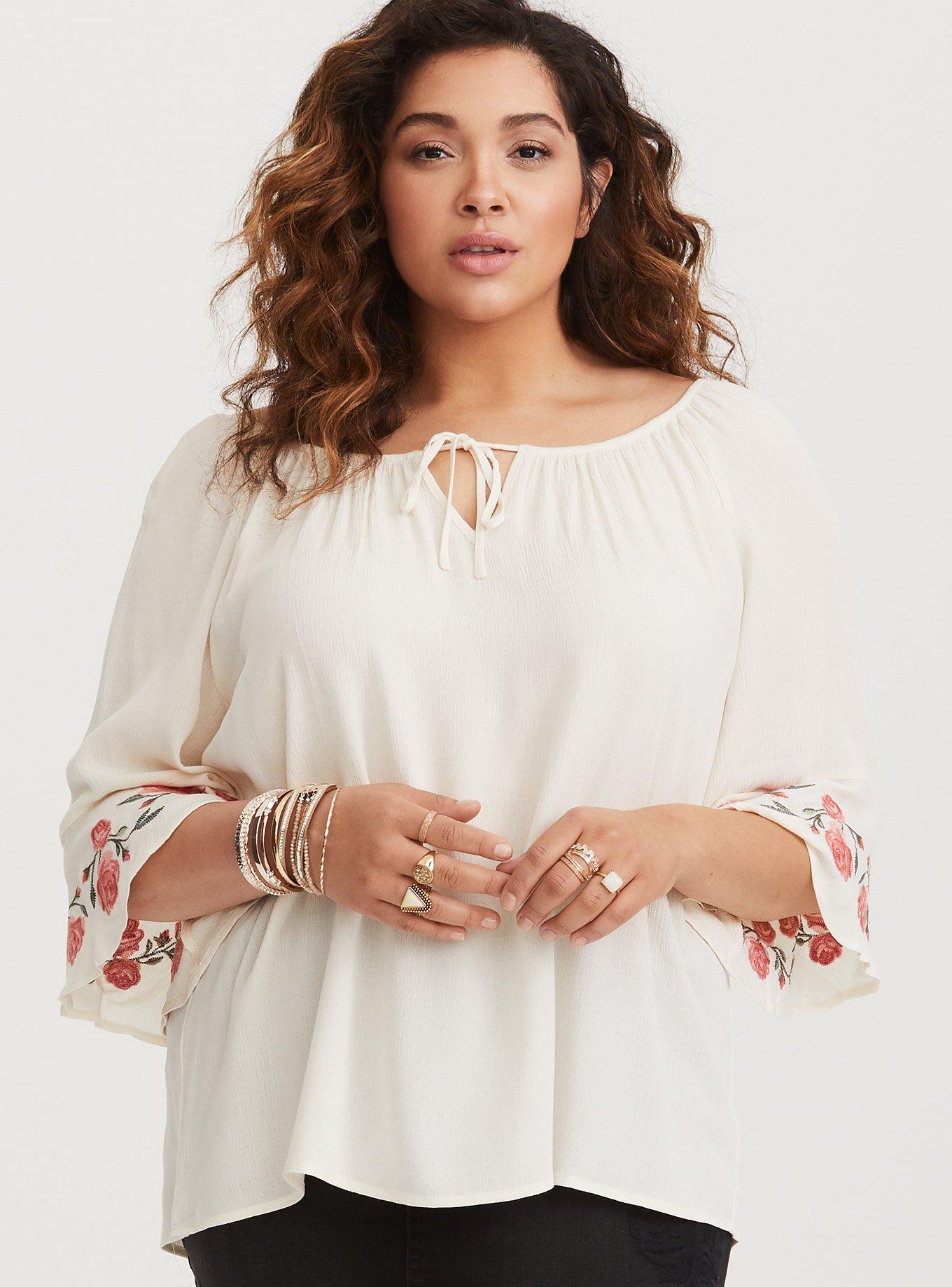 White peasant sale top plus size