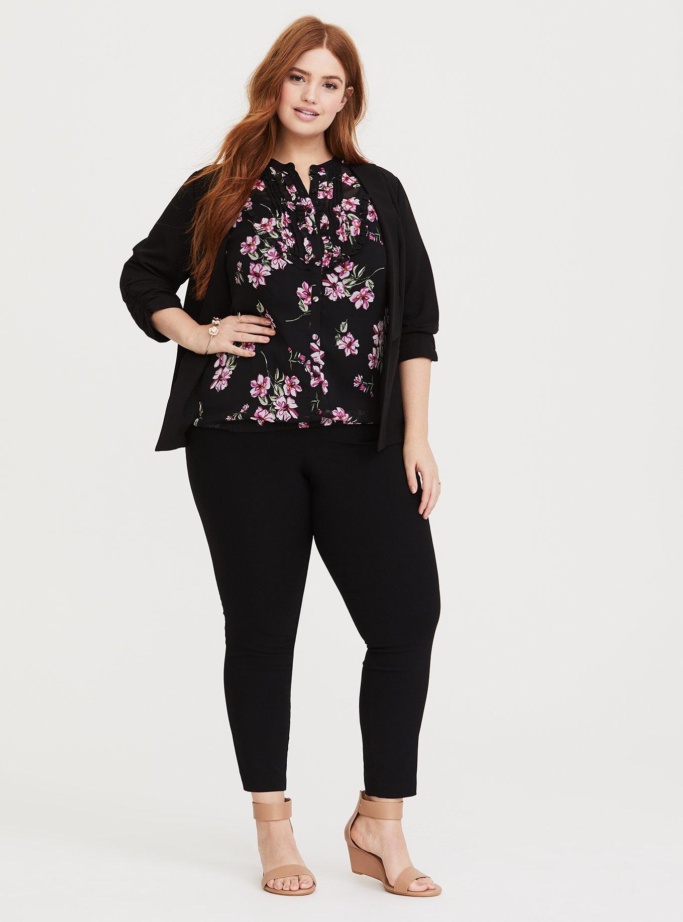 Plus Size - Black Floral Bubble Hem Chiffon Blouse - Torrid