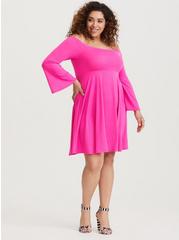 Plus Size Bright Pink Jersey Skater Mini Dress, NEON FUCHSIA, alternate