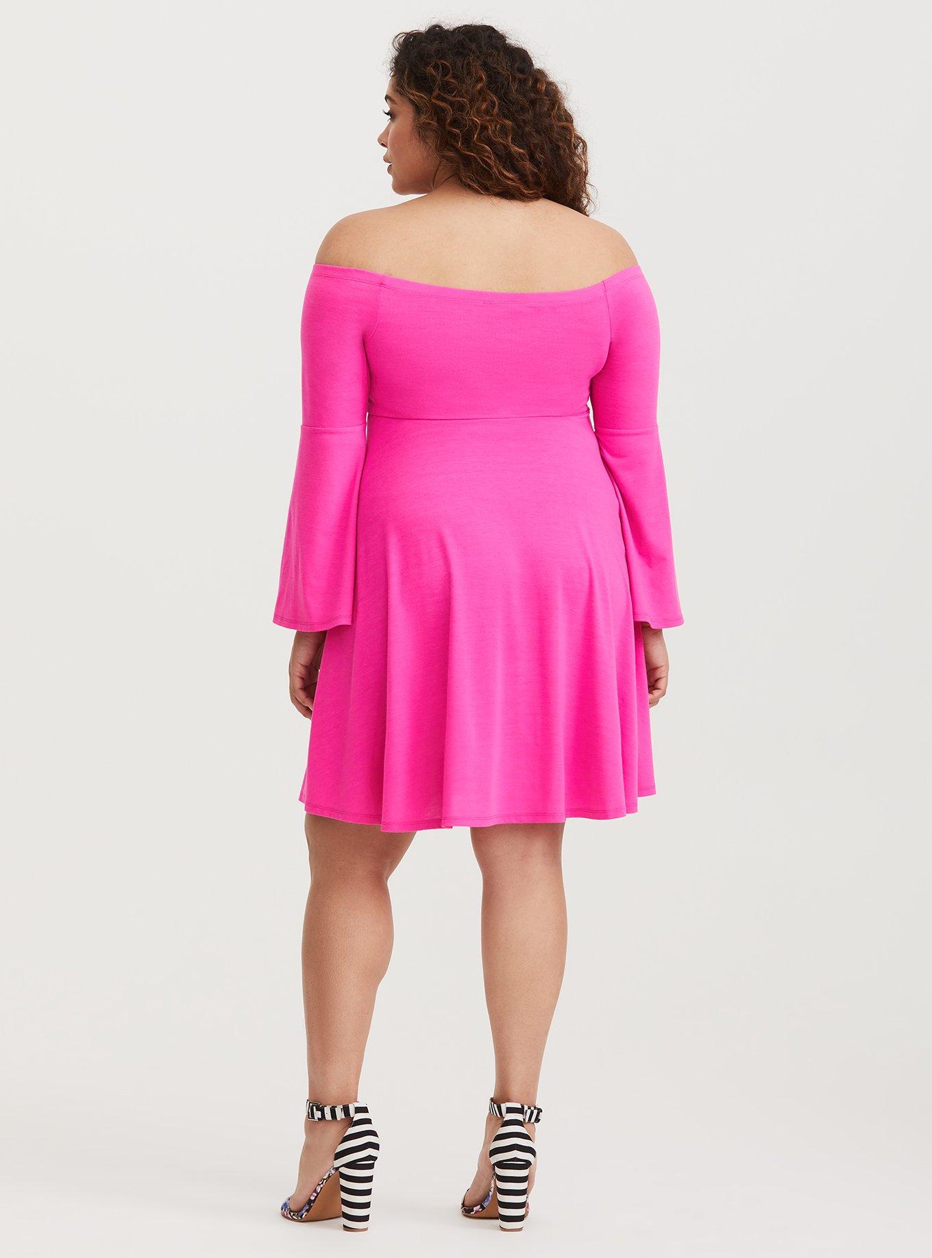 Bright Pink Jersey Skater Mini Dress, NEON FUCHSIA, alternate