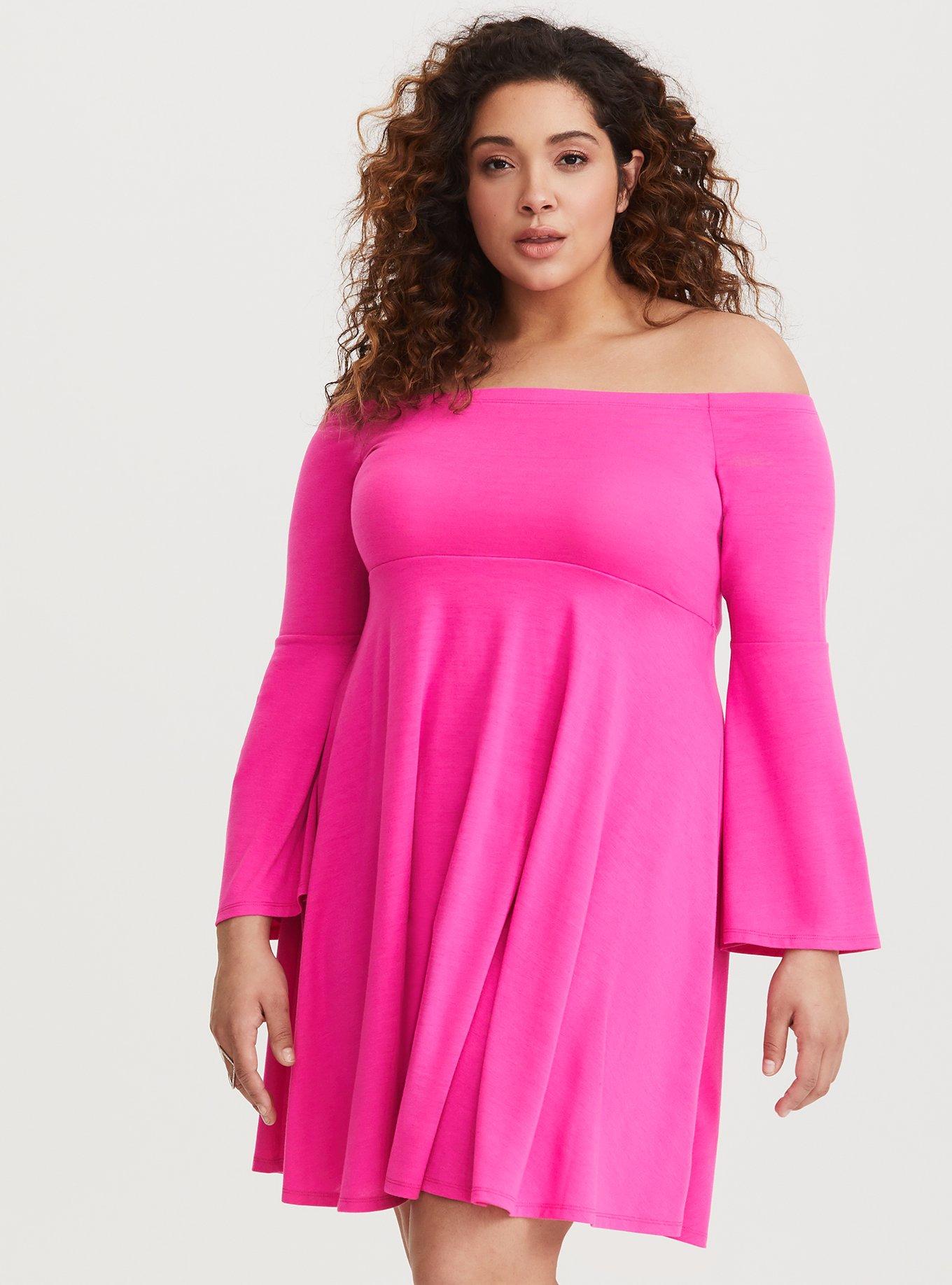 Plus Size - Bright Pink Jersey Skater Mini Dress - Torrid