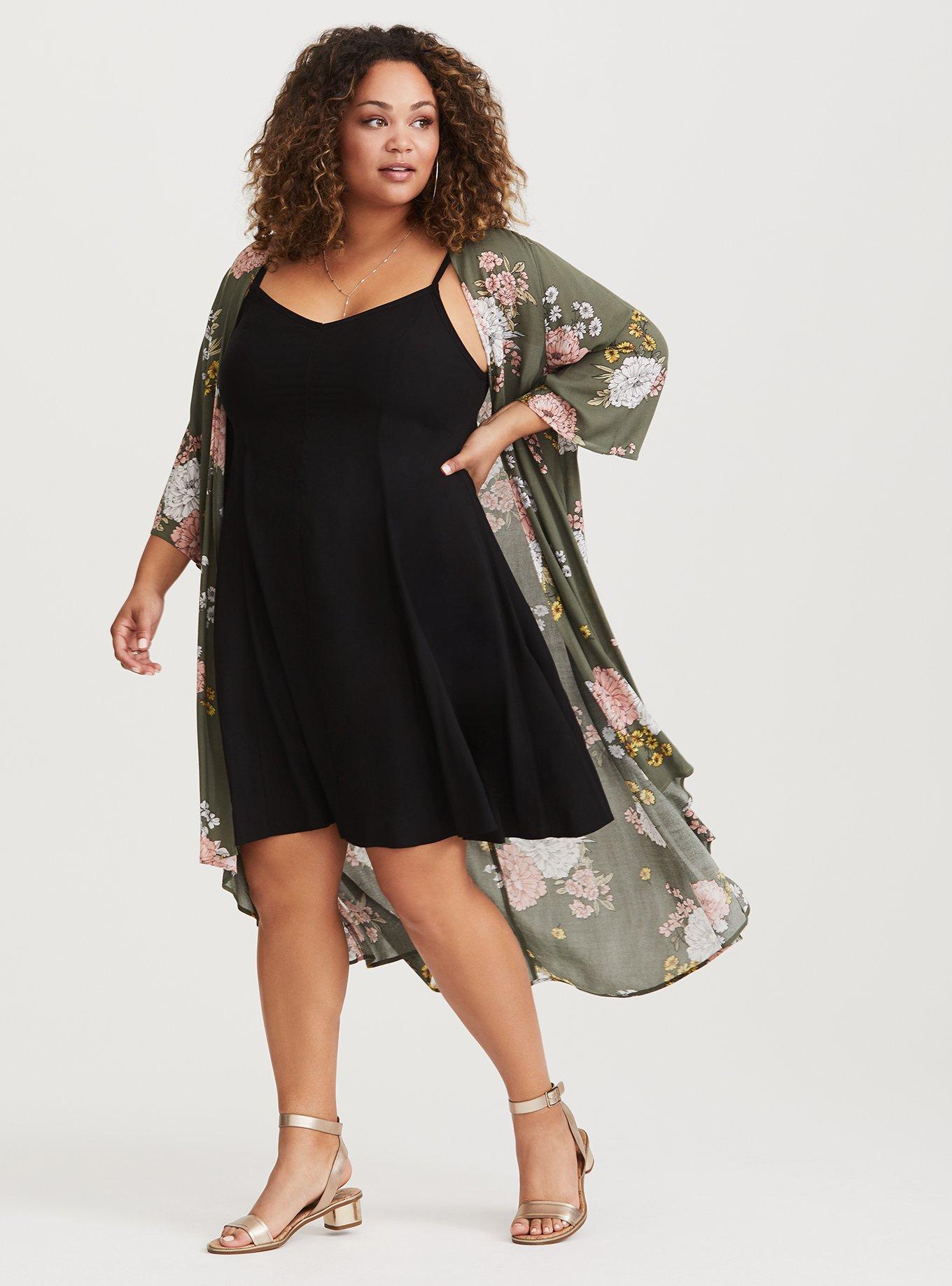 Plus Size Mini Challis Trapeze Dress, BLACK, alternate