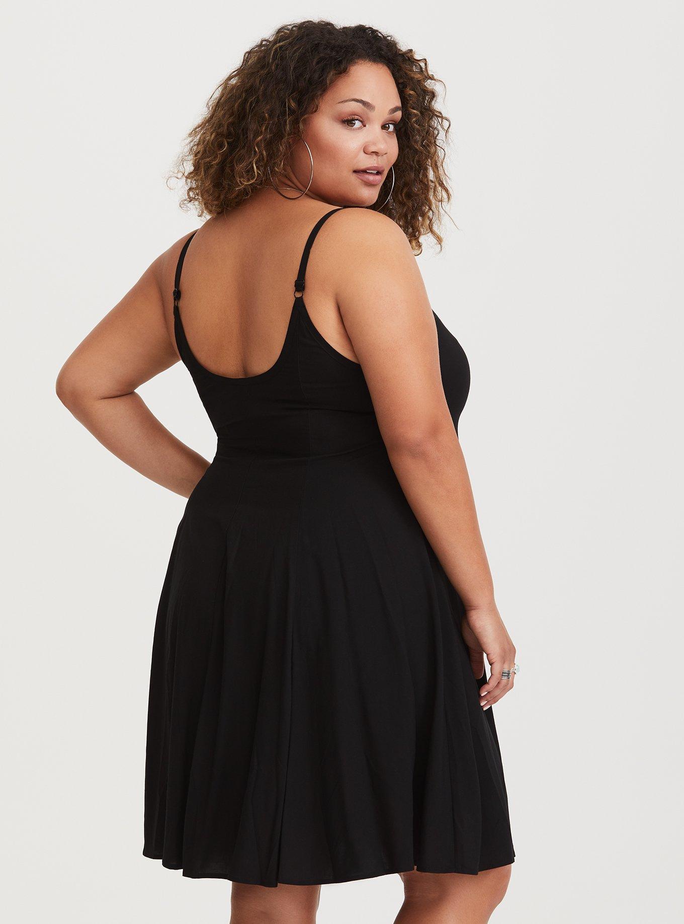 Plus Size Mini Challis Trapeze Dress, BLACK, alternate