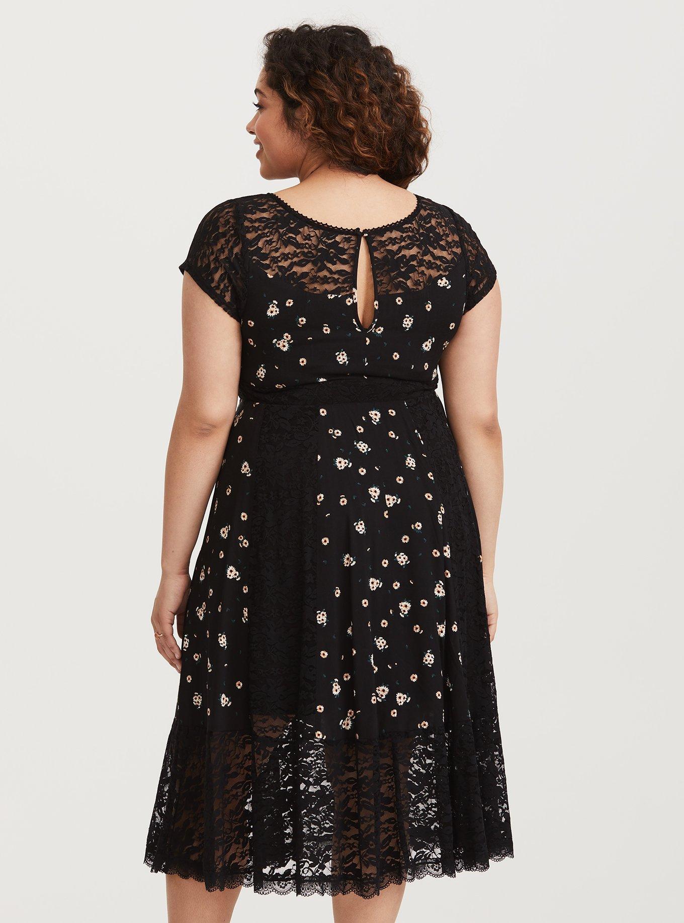 Plus Size - Black Sunflower Challis Midi Dress - Torrid