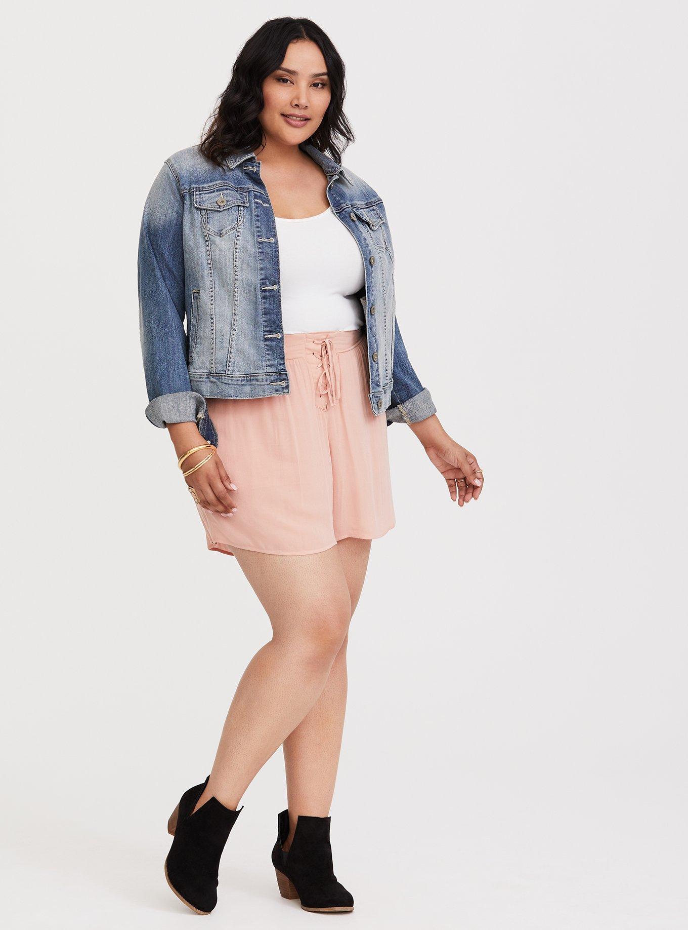 Peach Lace-Up Crepe Short, , alternate